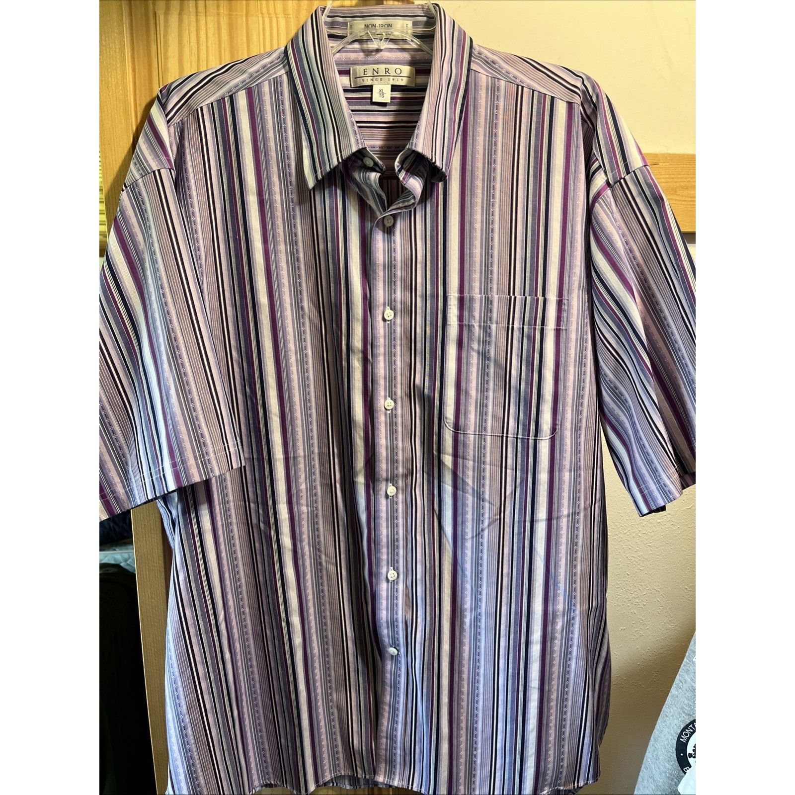 Enro ENRO Vintage Men’s XL Purple Striped SS Button Cotton Shirt Size US L / EU 52-54 / 3 - 2 Thumbnail