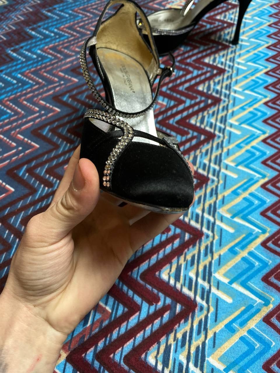 Dolce & Gabbana D&G Velvet Crystal Slingback Heels Vintage shoes chic Size US 7 / IT 37 - 8 Thumbnail