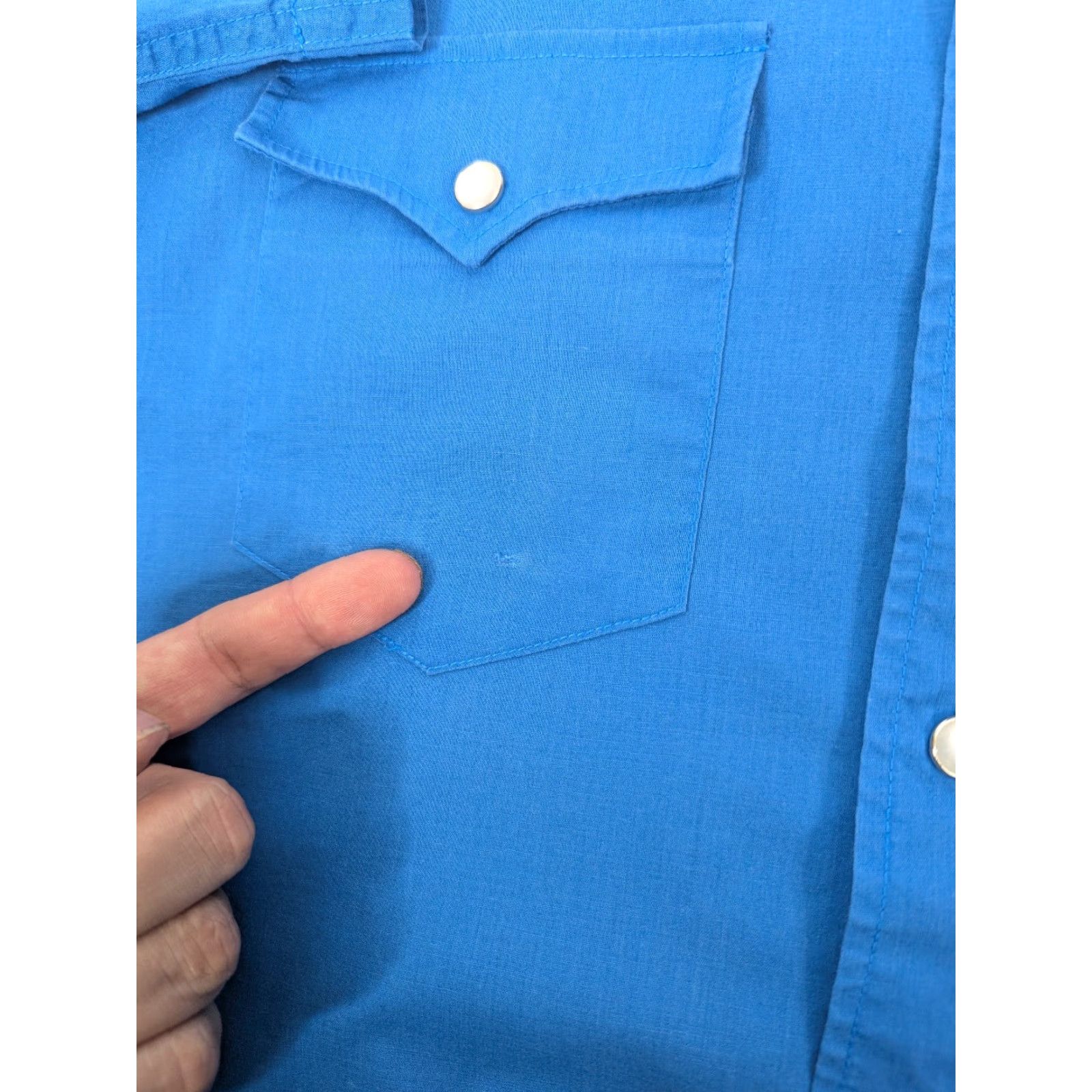 Vintage VINTAGE High Noon Shirt Mens M Blue Short Sleeve Embroidered Aztec Design Cowboy Western Snap Front Button-Up Size US 31 - 3 Thumbnail