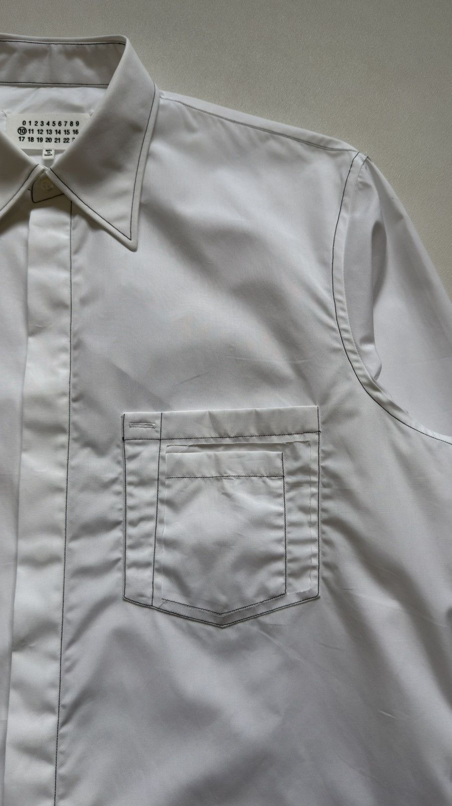 Maison Margiela S/S 18 White Cotton Contrast Stitch Shirt Size US L / EU 52-54 / 3 - 8 Thumbnail