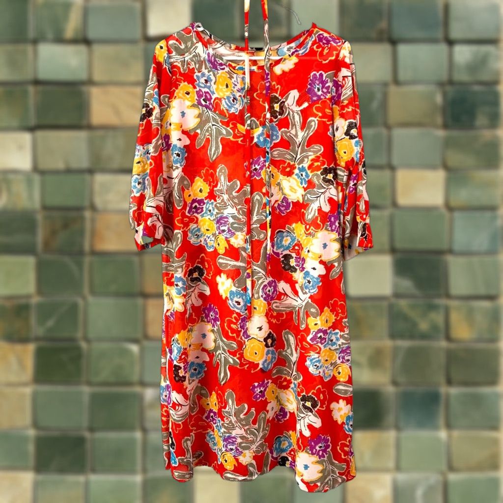 Vintage Vintage Unbranded Shift Dress XL Orange 1970s Mod GoGo Sheer Lightweight Floral Vintage Size XL / US 12-14 / IT 48-50 - 1 Thumbnail