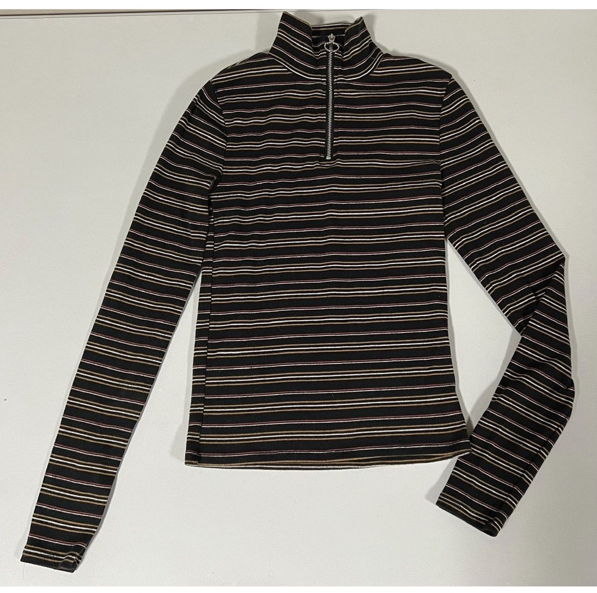 Aeropostale Aero Black Striped Quarter-Zip Long Sleeve Shirt Top XS 🖤✨ Size XS / US 0-2 / IT 36-38 - 2 Thumbnail