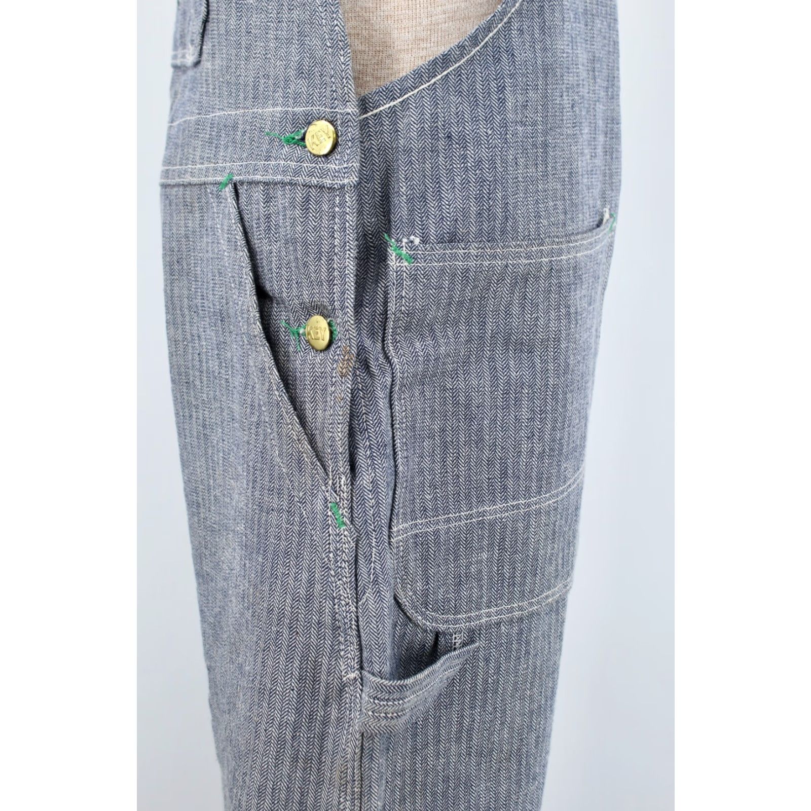 Vintage VINTAGE Key Denim Overalls Shirt Mens 70s HBT Striped Blue Cotton Medium 1970s 28.5in Inseam Size US 31 - 7 Thumbnail