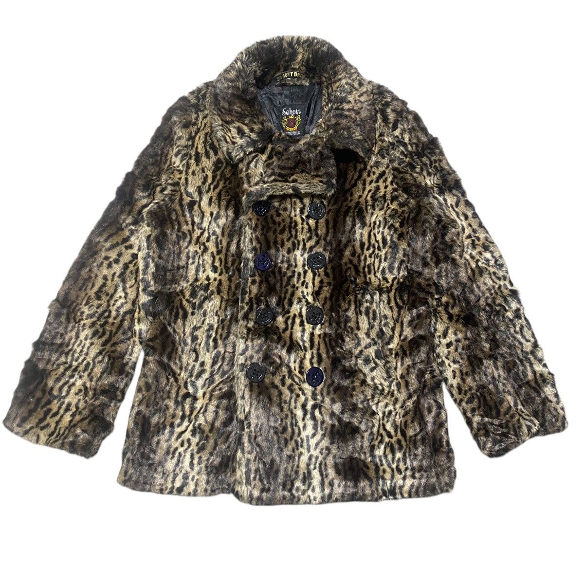 Schott MOUSSY X SCHOTT BROS Faux Fur Leopard Peacoat Jacket Size M / US 6-8 / IT 42-44 - 14 Thumbnail