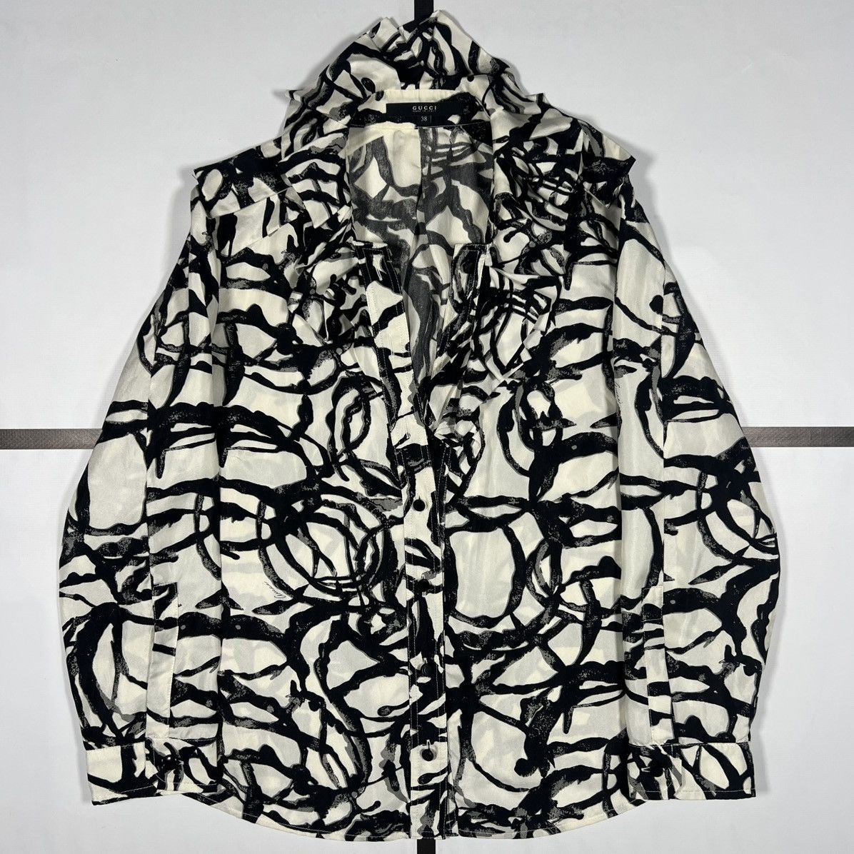 Gucci |[ SS07 Gucci Abstract Print Silk Button Up Blouse ]| Size XS / US 0-2 / IT 36-38 - 2 Thumbnail