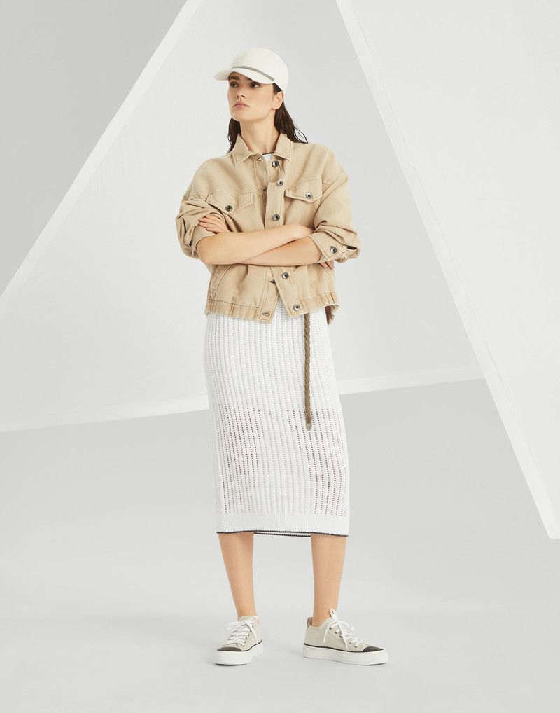 Brunello Cucinelli o1la1rc1a0326 Cotton Openwork Rib Knit Dress in White Size L / US 10 / IT 46 - 5 Thumbnail