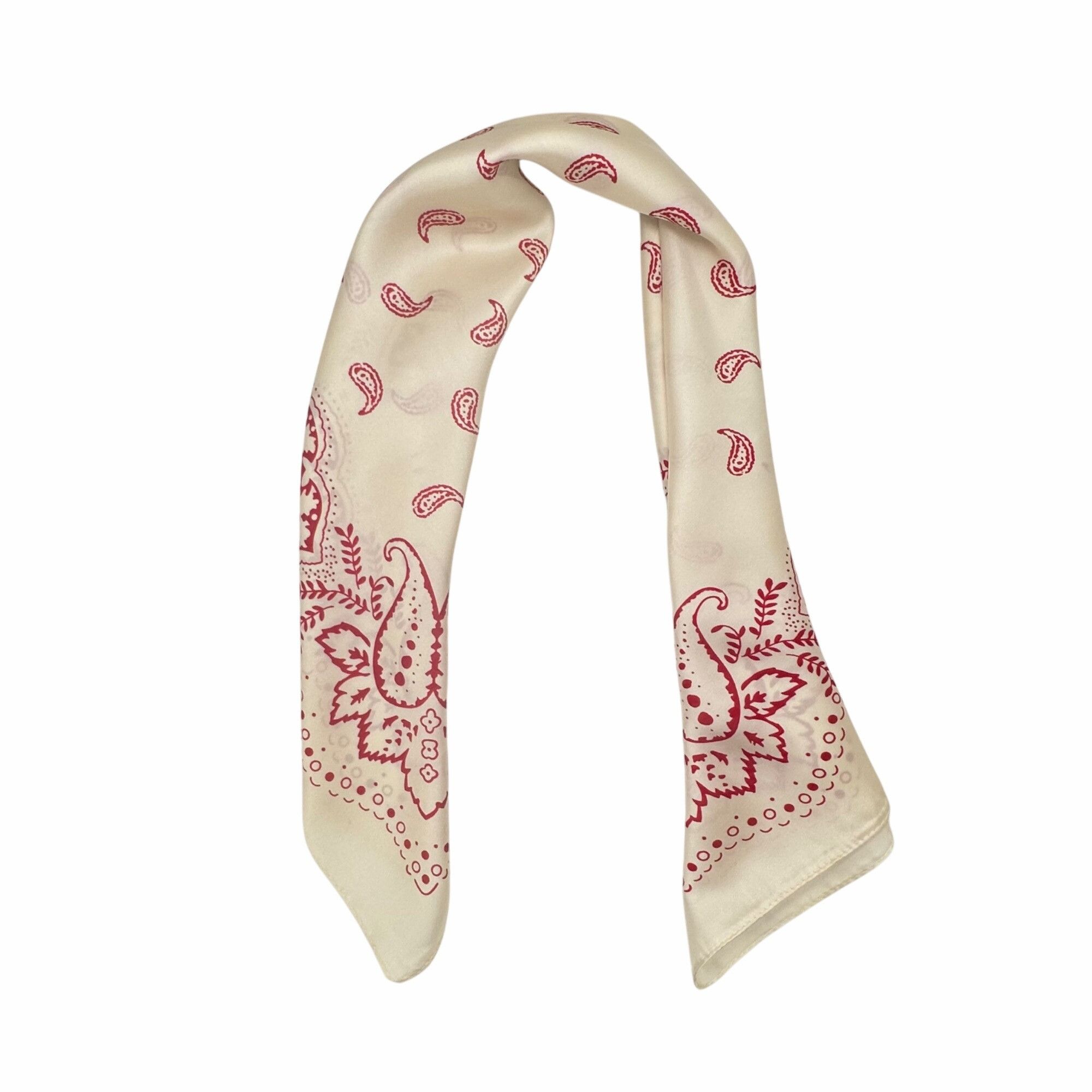 Other New Elegant Bandana Square Scarf Retro Beige Red Floral Pai Size ONE SIZE - 3 Thumbnail
