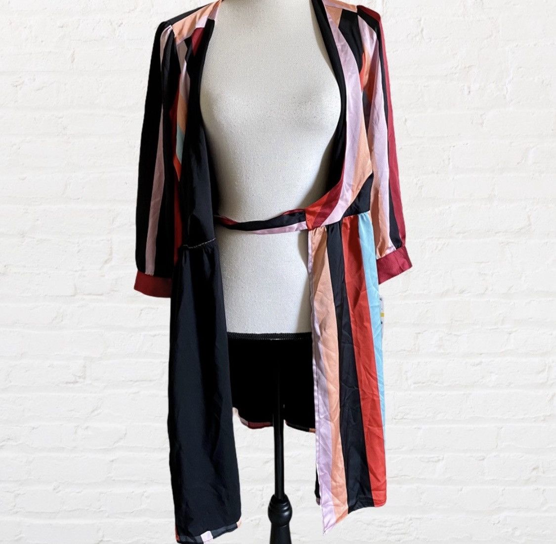 Bar III BAR III 3/4 SLEEVE STRIPED V NECK SHEATH WRAP DRESS Size M / US 6-8 / IT 42-44 - 4 Thumbnail