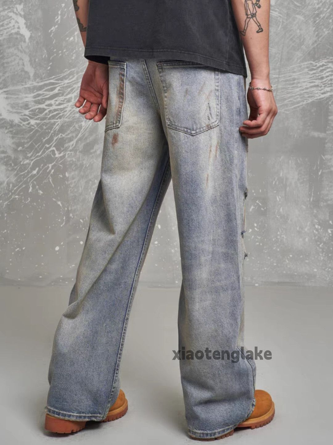 Jean × Vintage washed faded loose baggy stain paint damaged jeans Size US 30 / EU 46 - 7 Thumbnail