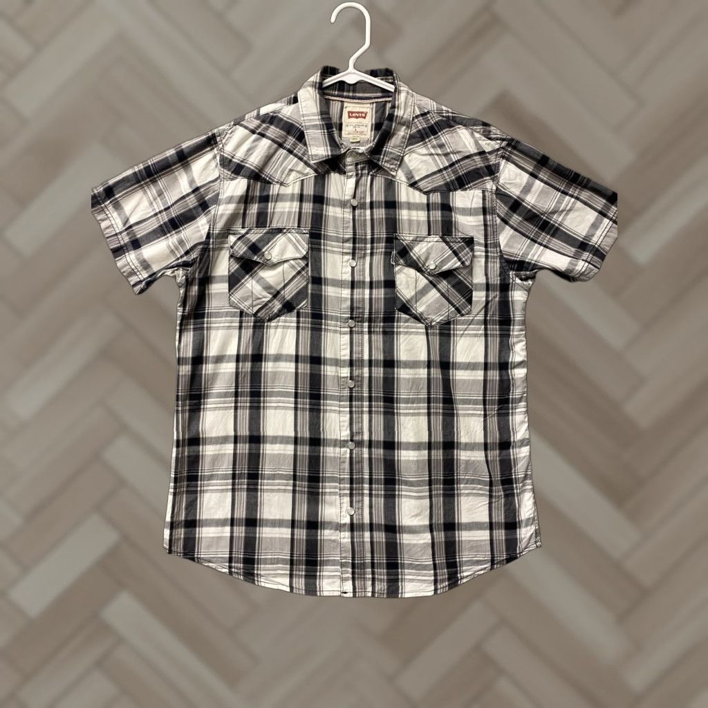 Levi's Levi's Western Shirt Men L Gray Plaid Pearl Snap Short Sleeve Button-Up Casual Workwear Regular Fit Size US L / EU 52-54 / 3 - 1 Thumbnail