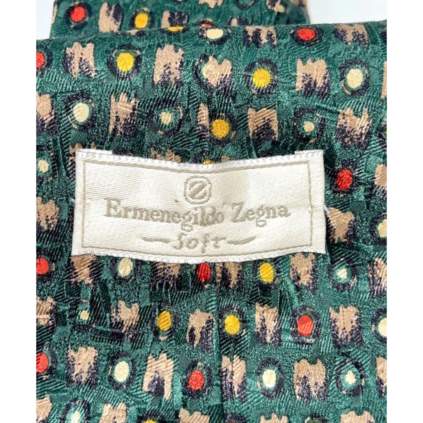 Ermenegildo Zegna VINTAGE Ermenegildo Zegna Soft 100% Silk Tie Abstract Geometric Pattern Italy Men One Size Green Tan Gold Red Ivory Classic Width 57"-60" Size ONE SIZE - 6 Thumbnail