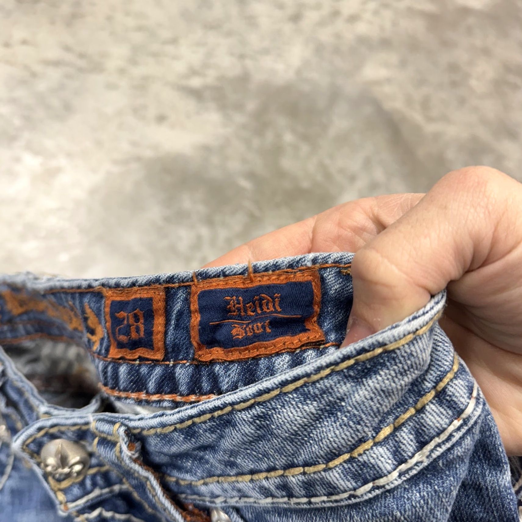 Vintage Rock Revival Jeans Womens Bootcut Blue 28 Distressed Mid Rise Denim Slim Embroidered Logo Pockets Button Inseam 33 Zip Vintage No Size 28" / US 6 / IT 42 - 6 Thumbnail