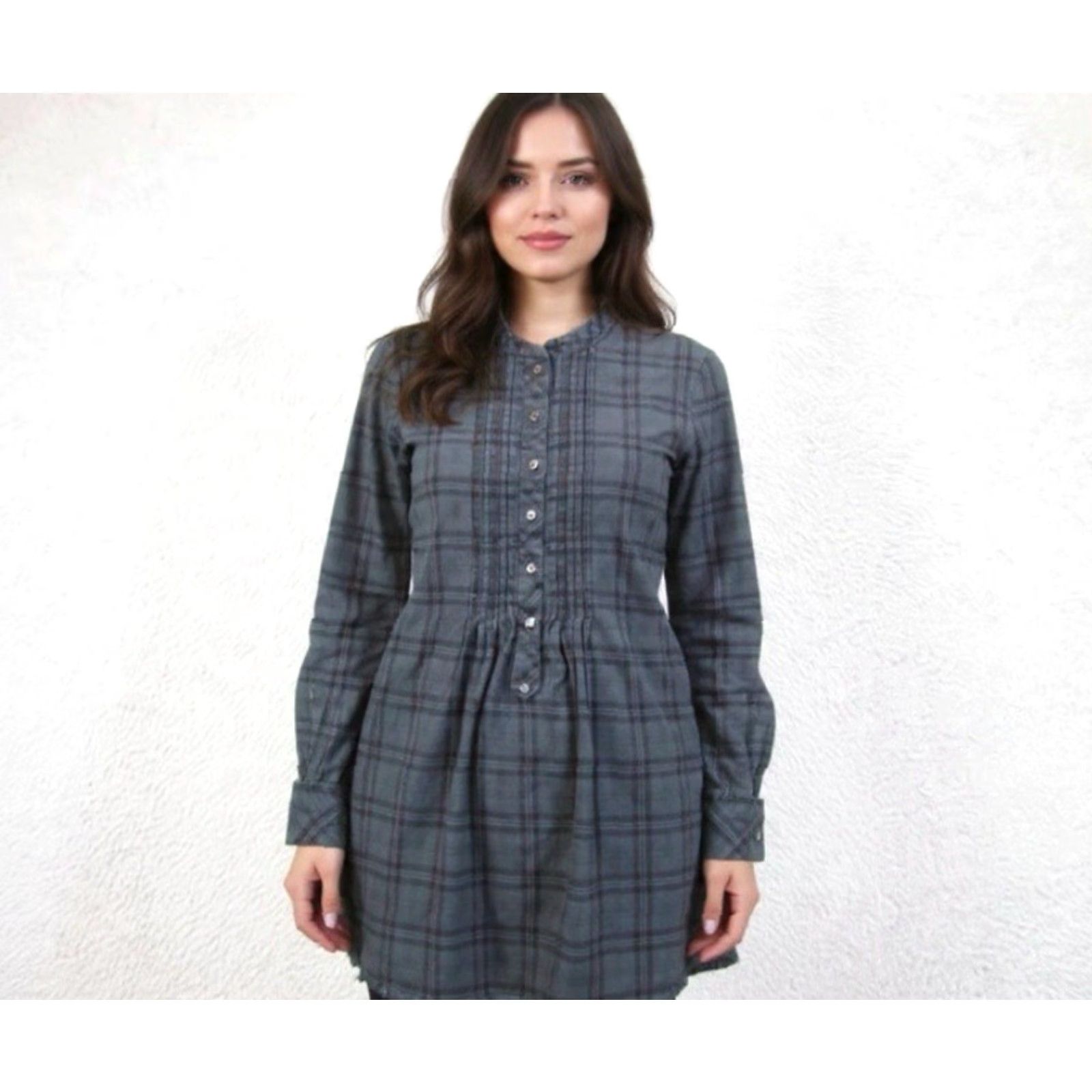 Zara Zara Shirt Dress Womens XS Gray Black Flannel Plaid Indie Western Gothic Punk Shirt Dress Womens XS Gray Size XS / US 0-2 / IT 36-38 - 2 Thumbnail