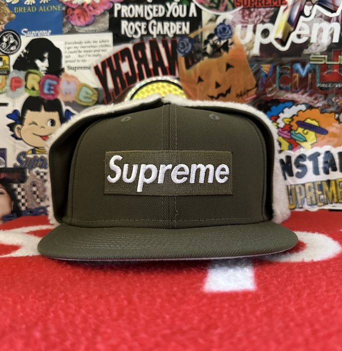 Supreme FW21 Supreme New Era Earflap Box Logo Hat Cap Olive 7 3/4