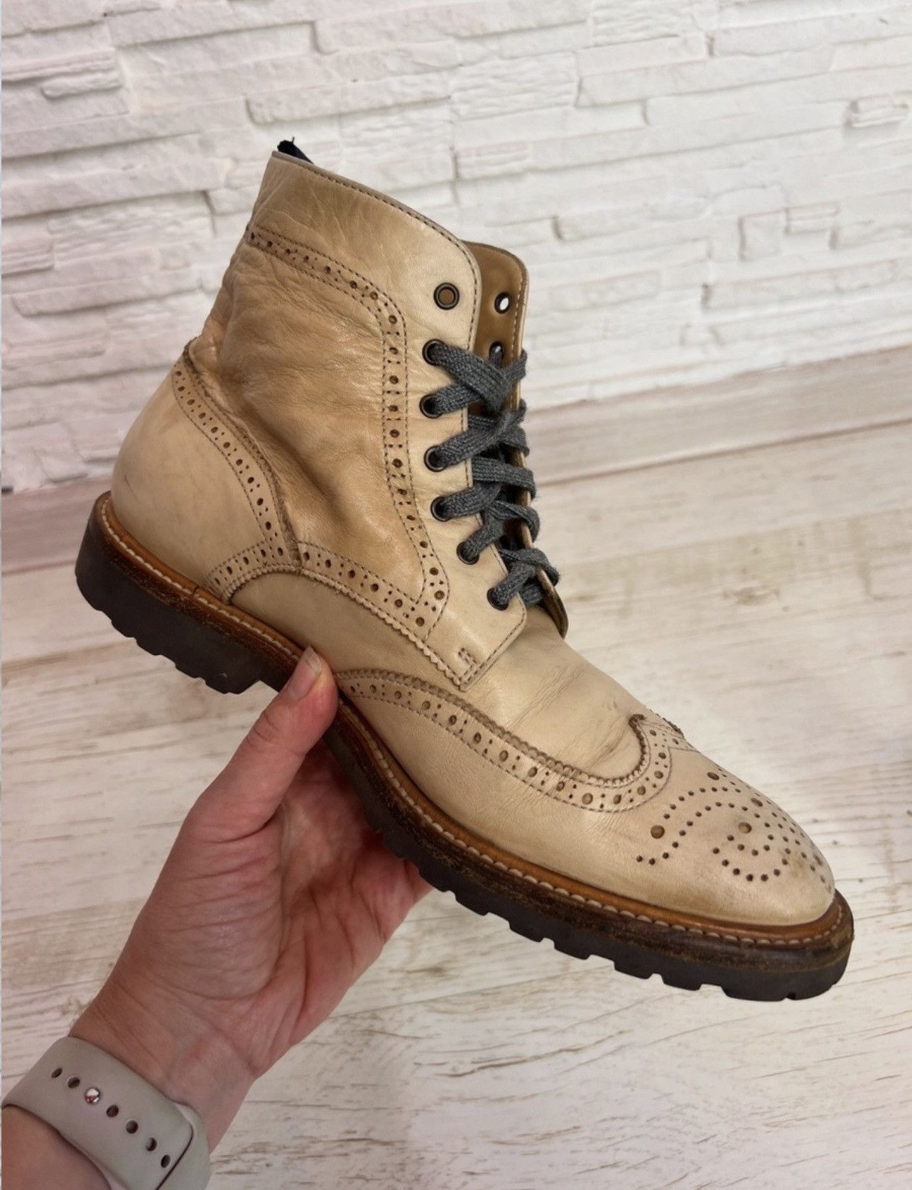 Brunello Cucinelli Brunello Cucinelli Leather Derby Boots Beige 26.5 cm Size US 10 / IT 40 - 9 Thumbnail
