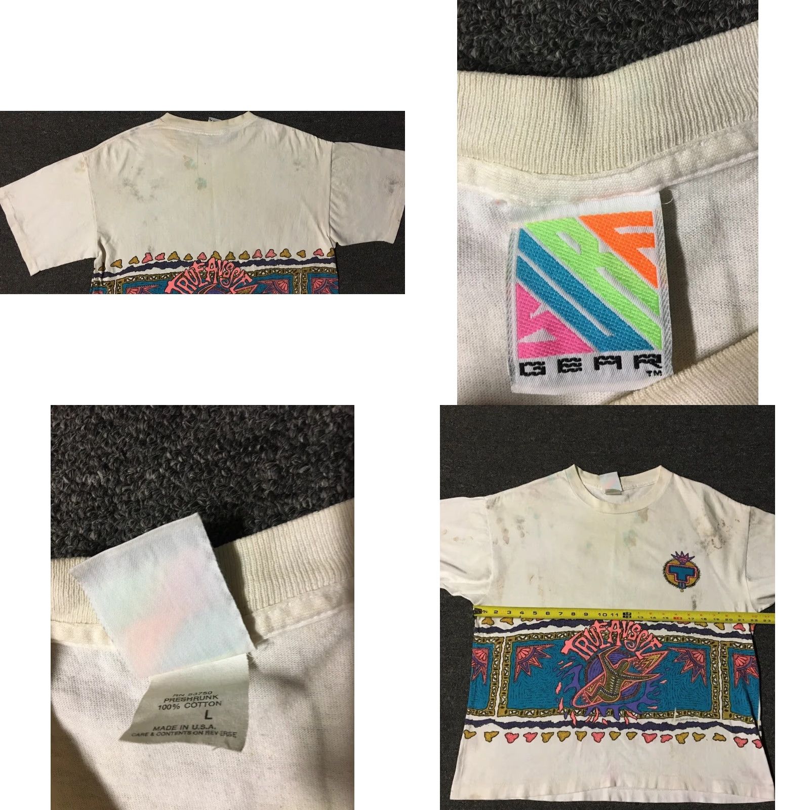 Vintage Vtg 90s True Aussie Surf Faded Distress All Over Print Shirt M White Mens Short Sleeve Shirt Street Grunge Surf USA 90s Hats? Size US M / EU 48-50 / 2 - 8 Thumbnail