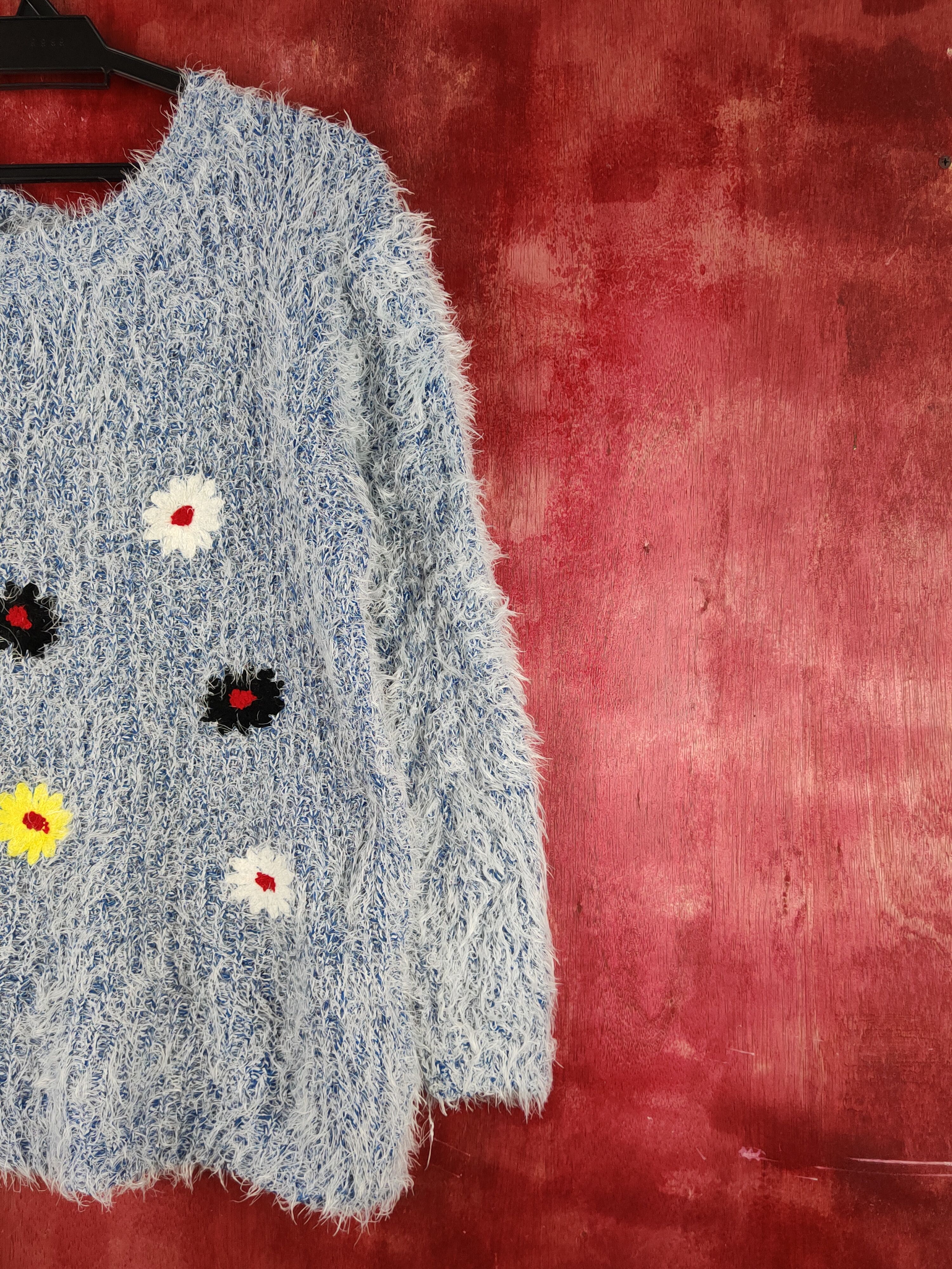 Homespun Knitwear Innocente White Blue Shag Shaggy Fur Mohair Knitwear #S1966 Size M / US 6-8 / IT 42-44 - 5 Thumbnail