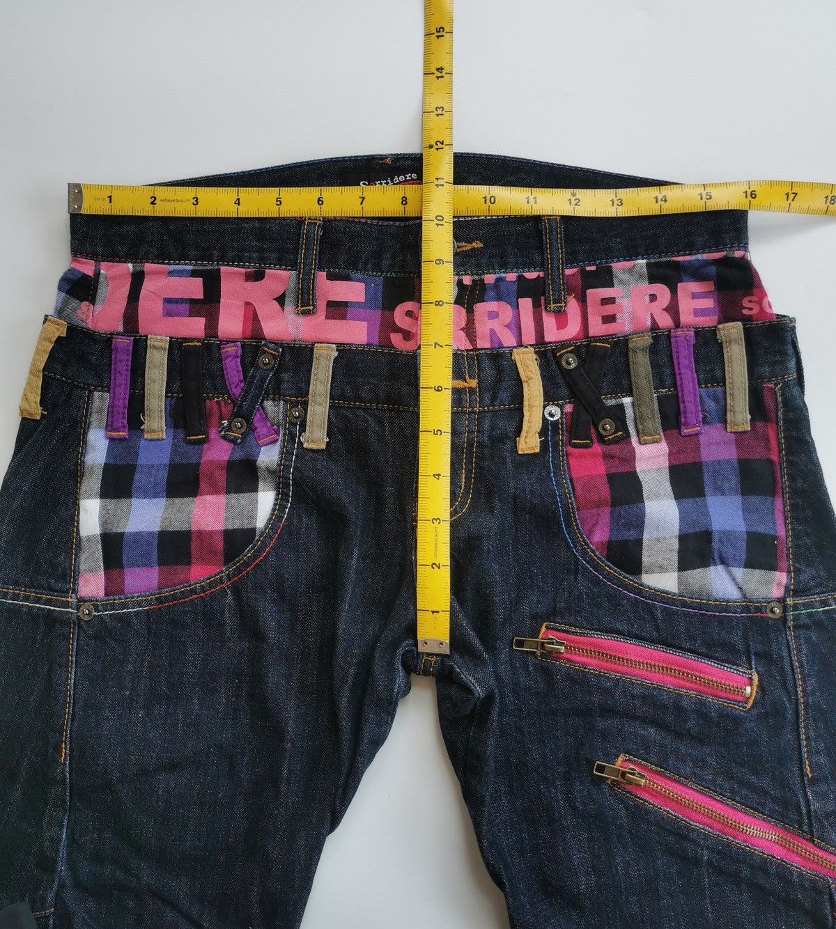 Kapital Sorridere Double Waist Zipper Check Dark Blue Jeans Punk Size US 32 / EU 48 - 10 Thumbnail