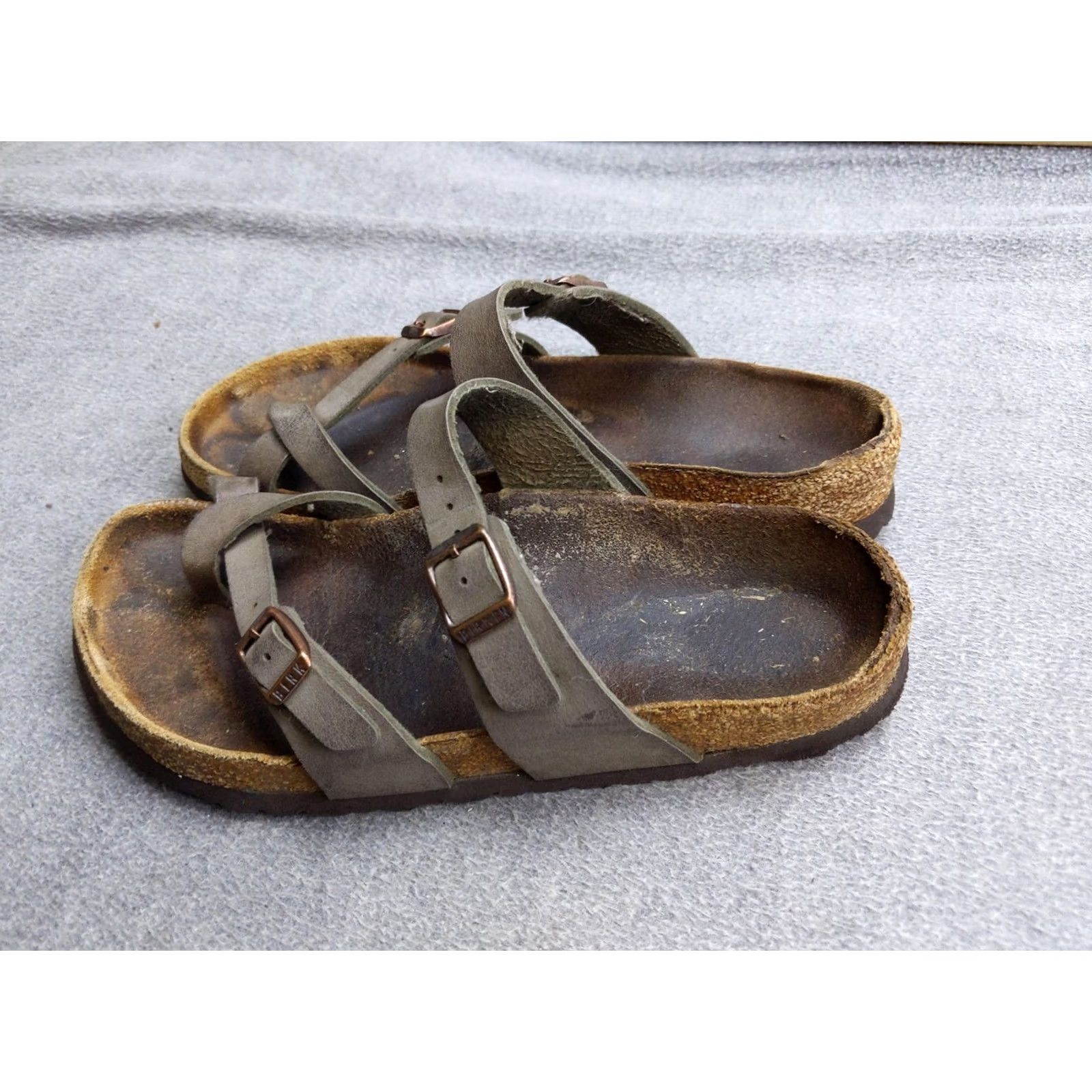 Birkenstock Birkenstock Mayari Sandals Womens EU 39 Taupe Gray Strappy Toe-Loop Cork Footbed Buckle Sandal Size US 8 / IT 38 - 2 Thumbnail