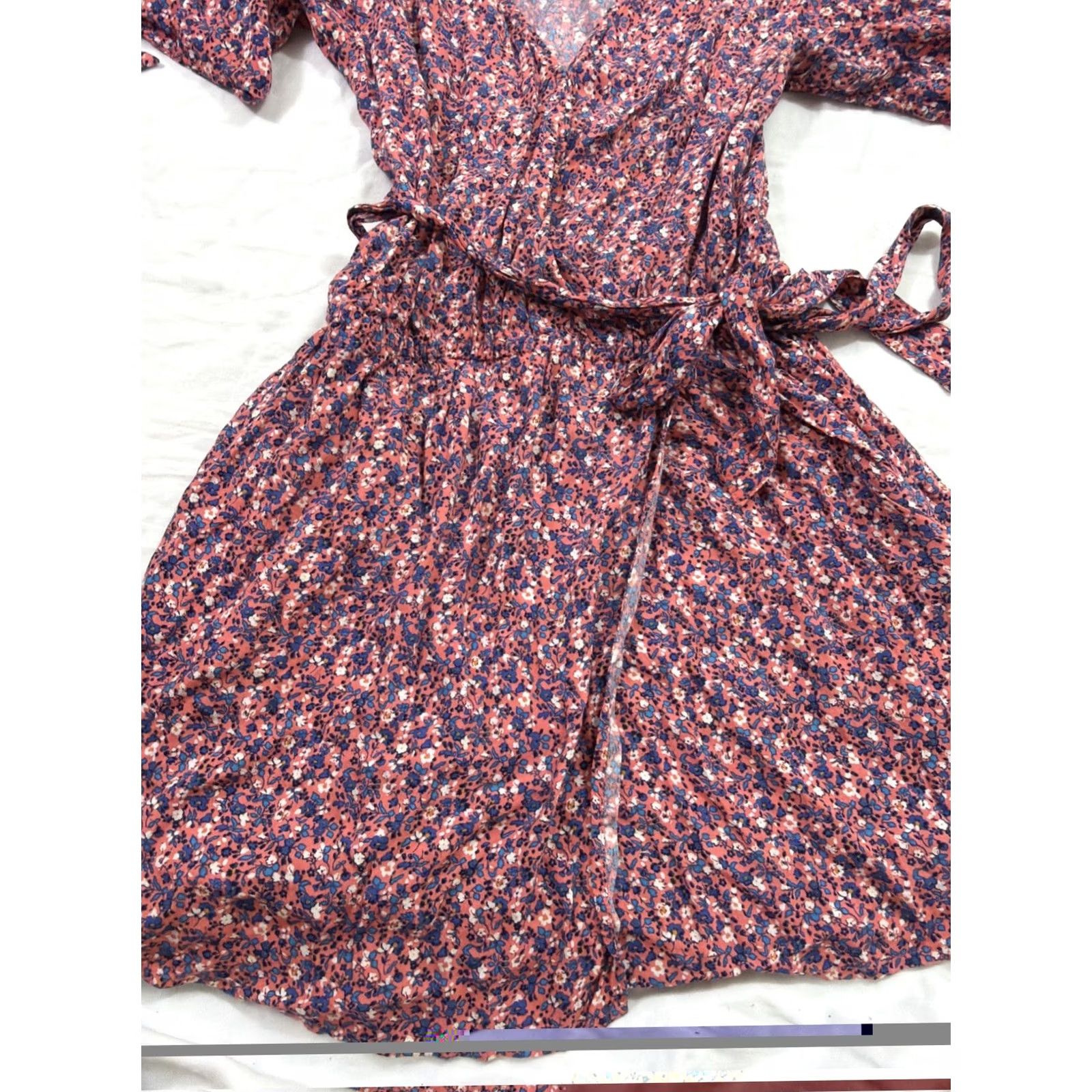 Gap VINTAGE? (No) -> Just: Gap Wrap Dress Women’s Medium Tie Sleeve Pink Flowers Pockets Knee Length Dress Size M / US 6-8 / IT 42-44 - 7 Thumbnail