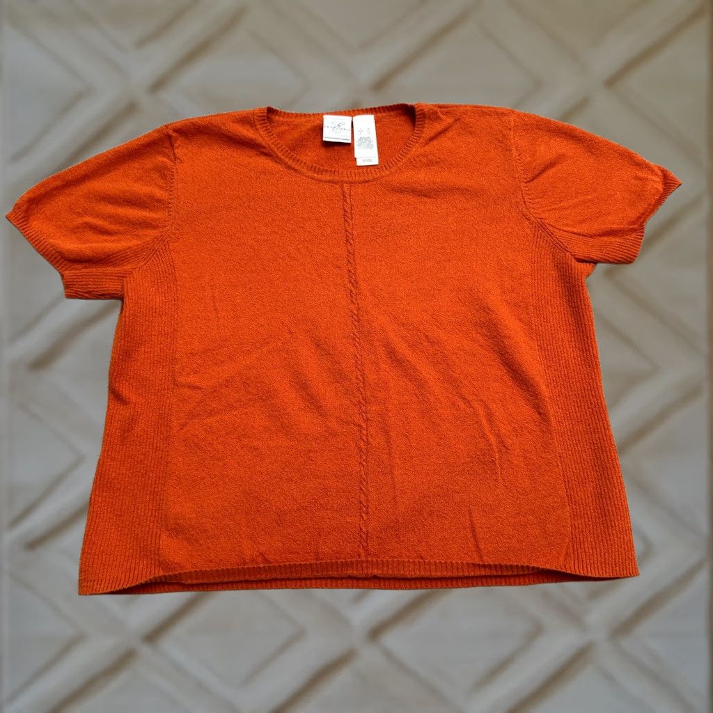 Liz Claiborne Liz Claiborne Short Sleeve Crew Neck Knit Sweater Womens XL Orange Pullover, All Seasons, Casual Size XL / US 12-14 / IT 48-50 - 1 Thumbnail