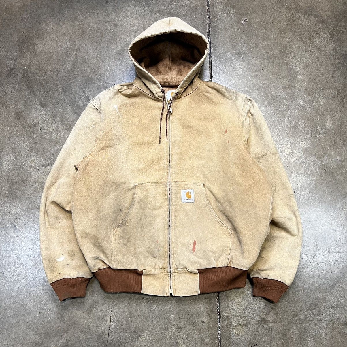 Vintage 90s Y2K Carhartt Hooded Workwear Jacket Distressed
