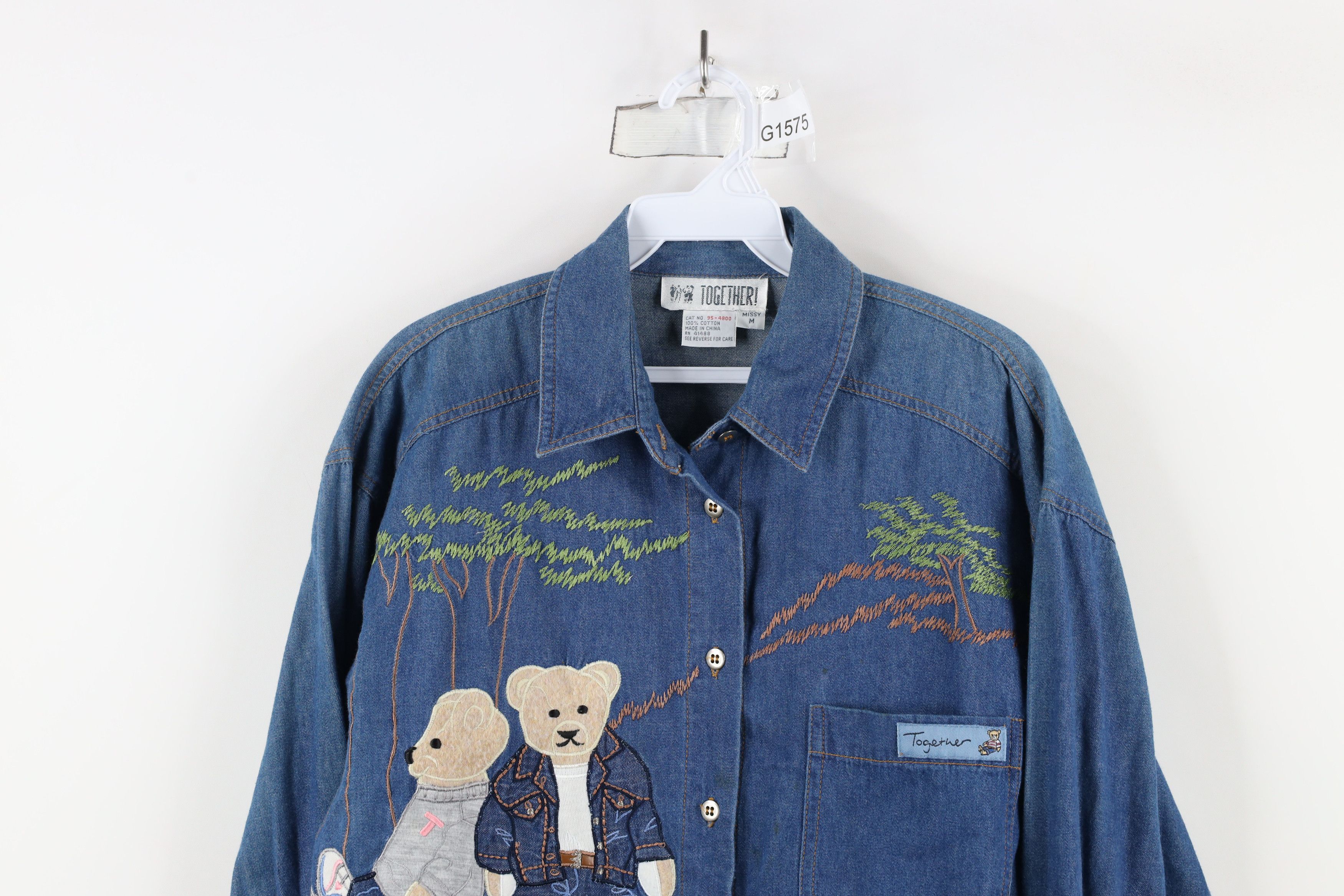 Vintage Vintage 90s Streetwear Teddy Bear Denim Jean Button Shirt Size M / US 6-8 / IT 42-44 - 2 Thumbnail