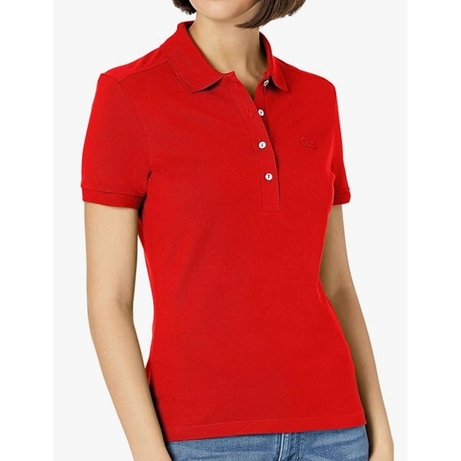 Lacoste Lacoste Women's Slim Fit Stretch Mini Pique Polo Shirt Red 6 Size M / US 6-8 / IT 42-44 - 1 Thumbnail