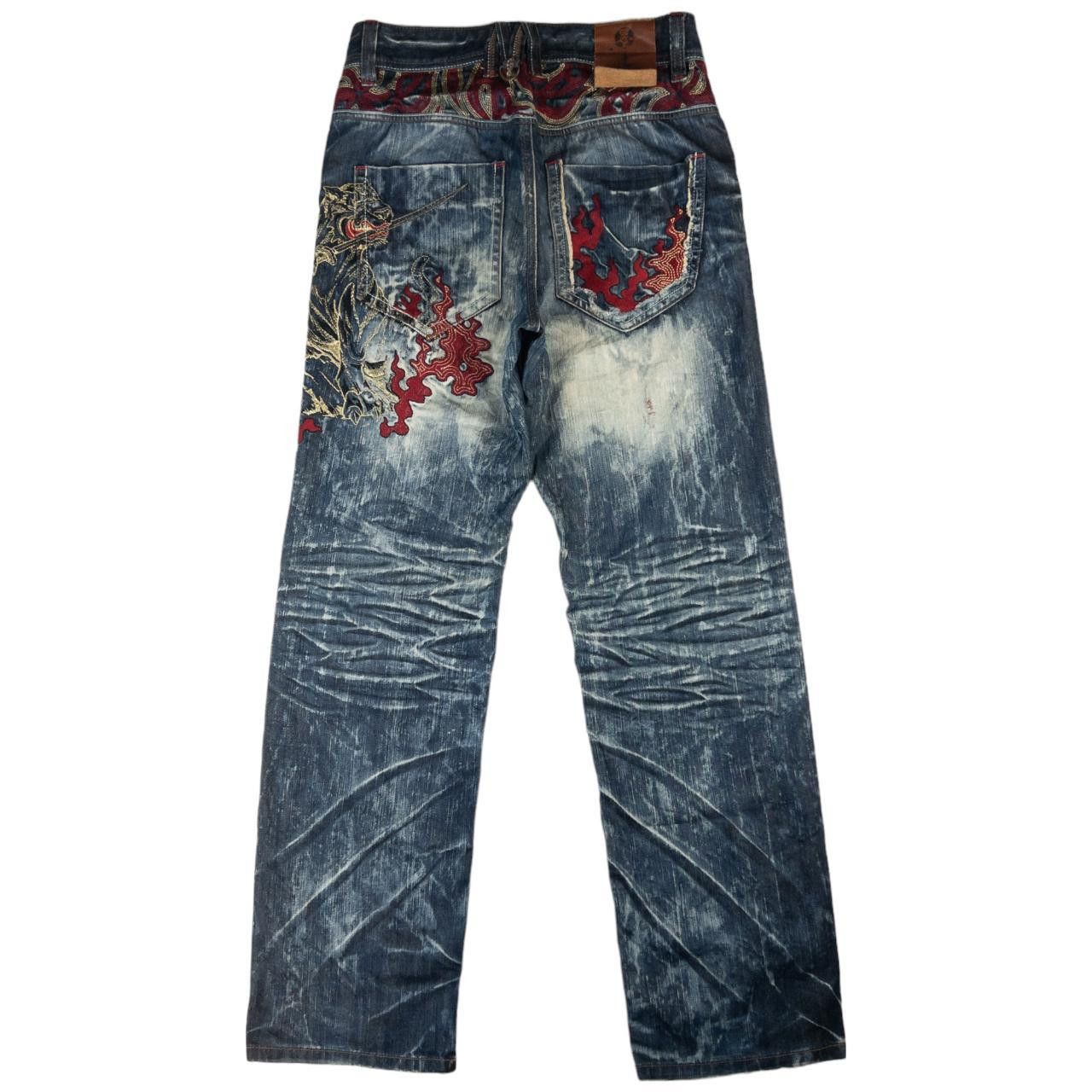 Other Vintage Tiger Flame Embroidered Japanese Denim Jeans W31 Size US 31 - 2 Thumbnail