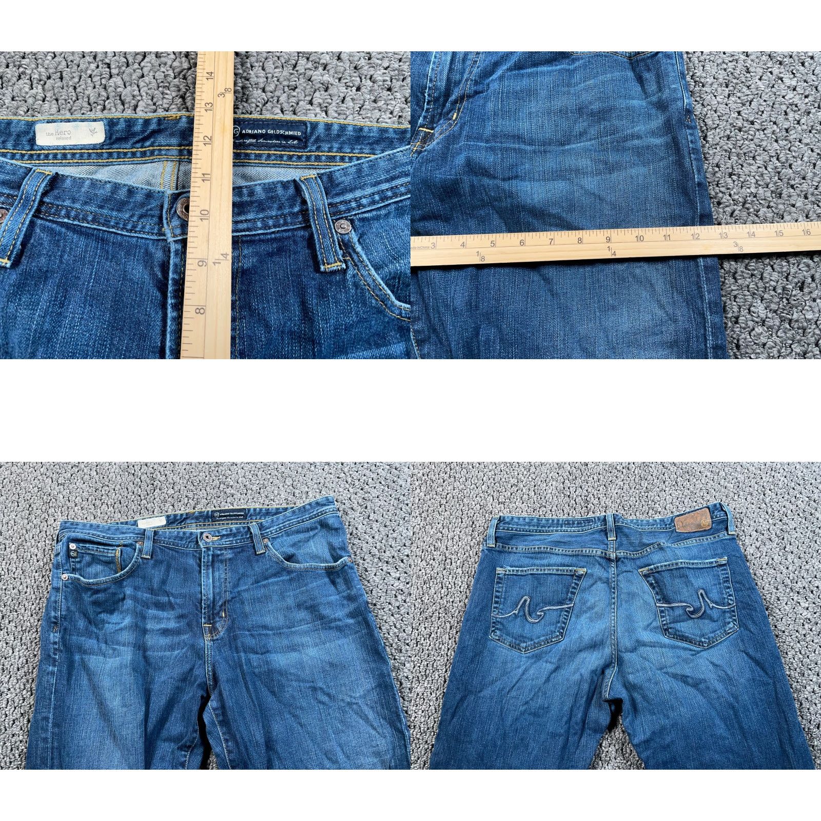 Denime AG Adriano Goldschmied Hero Jeans Men's 36 x 28 Blue Denim Relaxed Fit USA Made Jeans Size US 36 / EU 52 - 8 Thumbnail