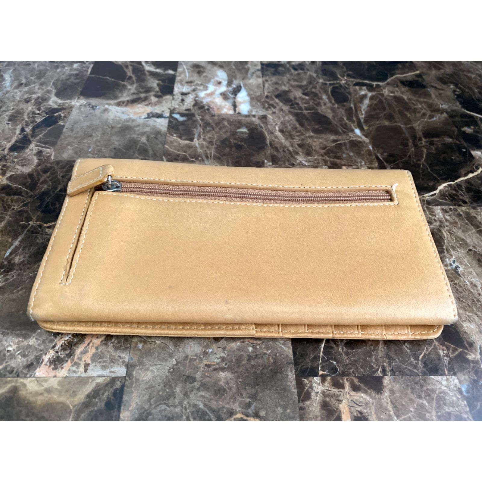 Fossil FOSSIL Wallet Women Brown Leather Zip-Around Clutch Credit Card Logo Tan Buff Size ONE SIZE - 4 Thumbnail