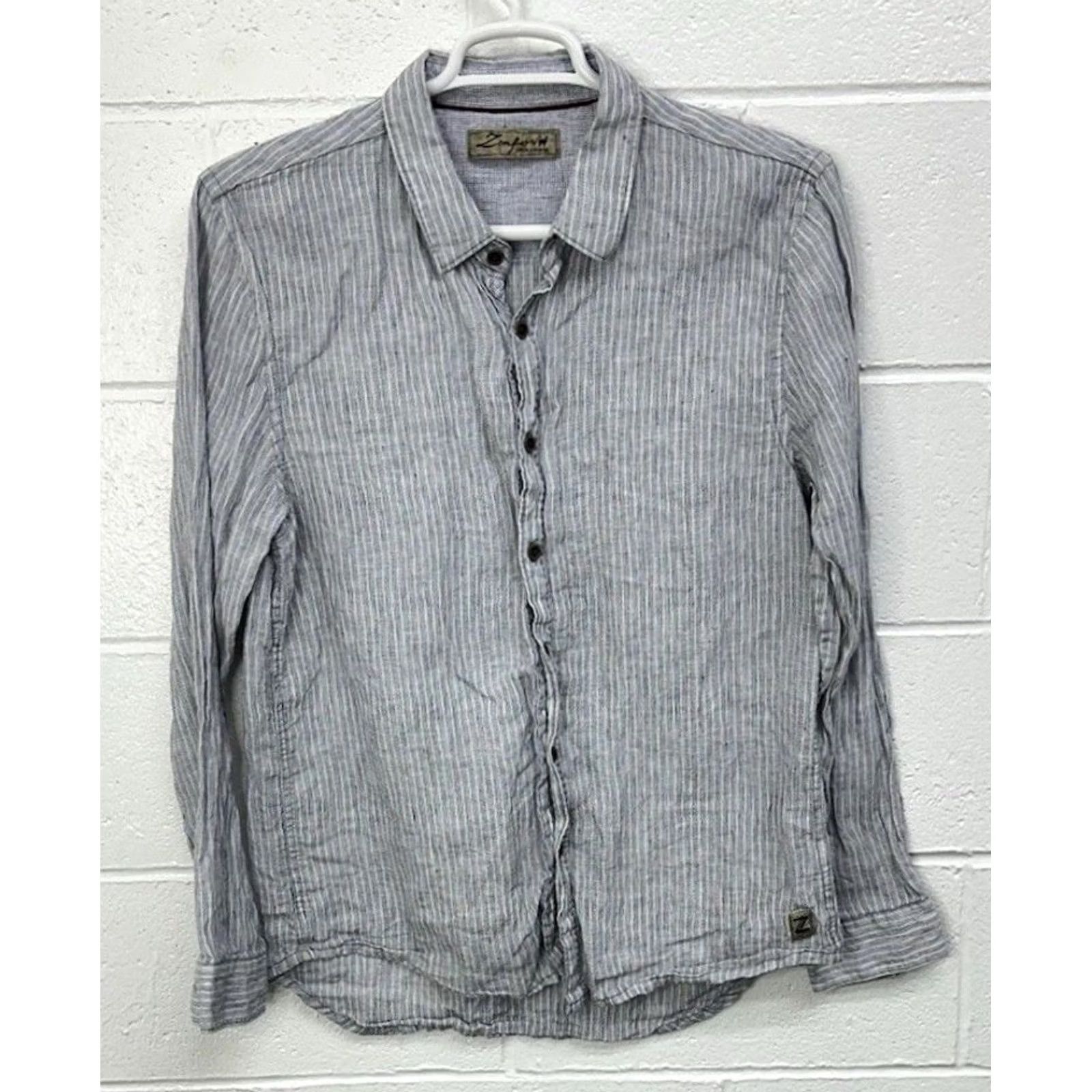 Vintage Zenfari 100% Linen Men’s Button-Up Long Sleeve Shirt L Gray Mens Size US L / EU 52-54 / 3 - 2 Thumbnail