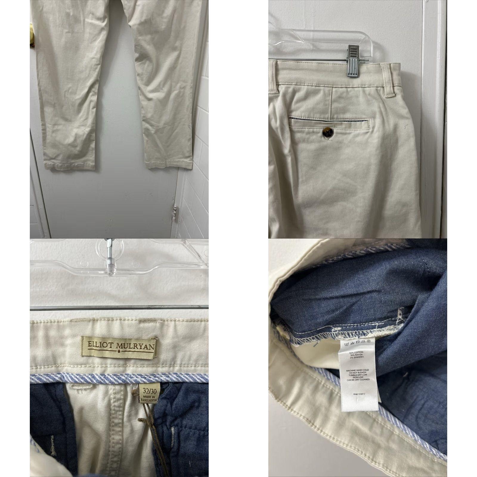 Vintage Elliot Mulryan Pants Mens 32x30 Beige Flat Front Chino Straight Leg Trousers Size US 32 / EU 48 - 8 Thumbnail