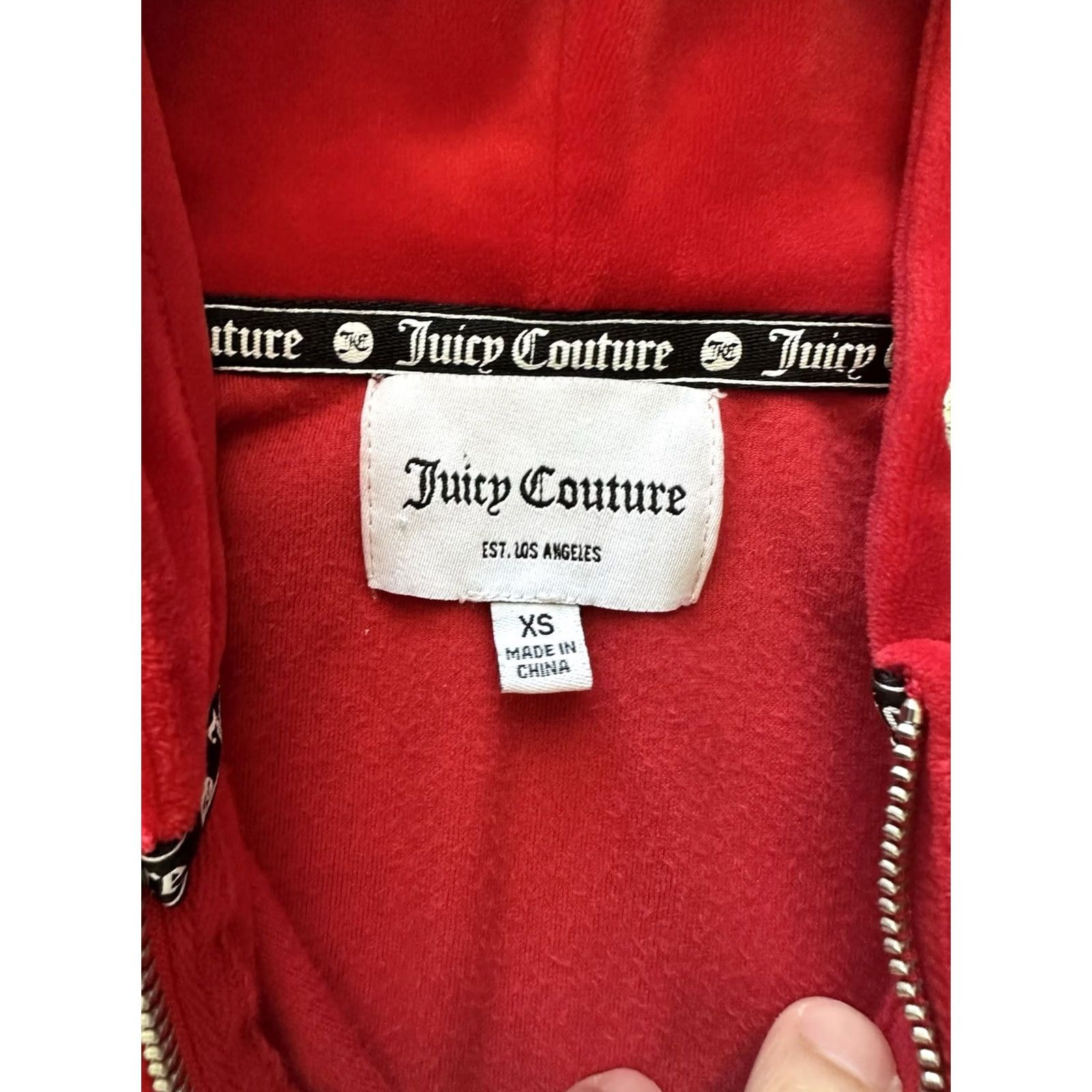 Juicy Couture VINTAGE Juicy Couture Hoodie Full Zip Velour Red XS Rhinestone Spellout 90s Y2K Women’s Small Zip Hoodie) Size XS / US 0-2 / IT 36-38 - 5 Thumbnail