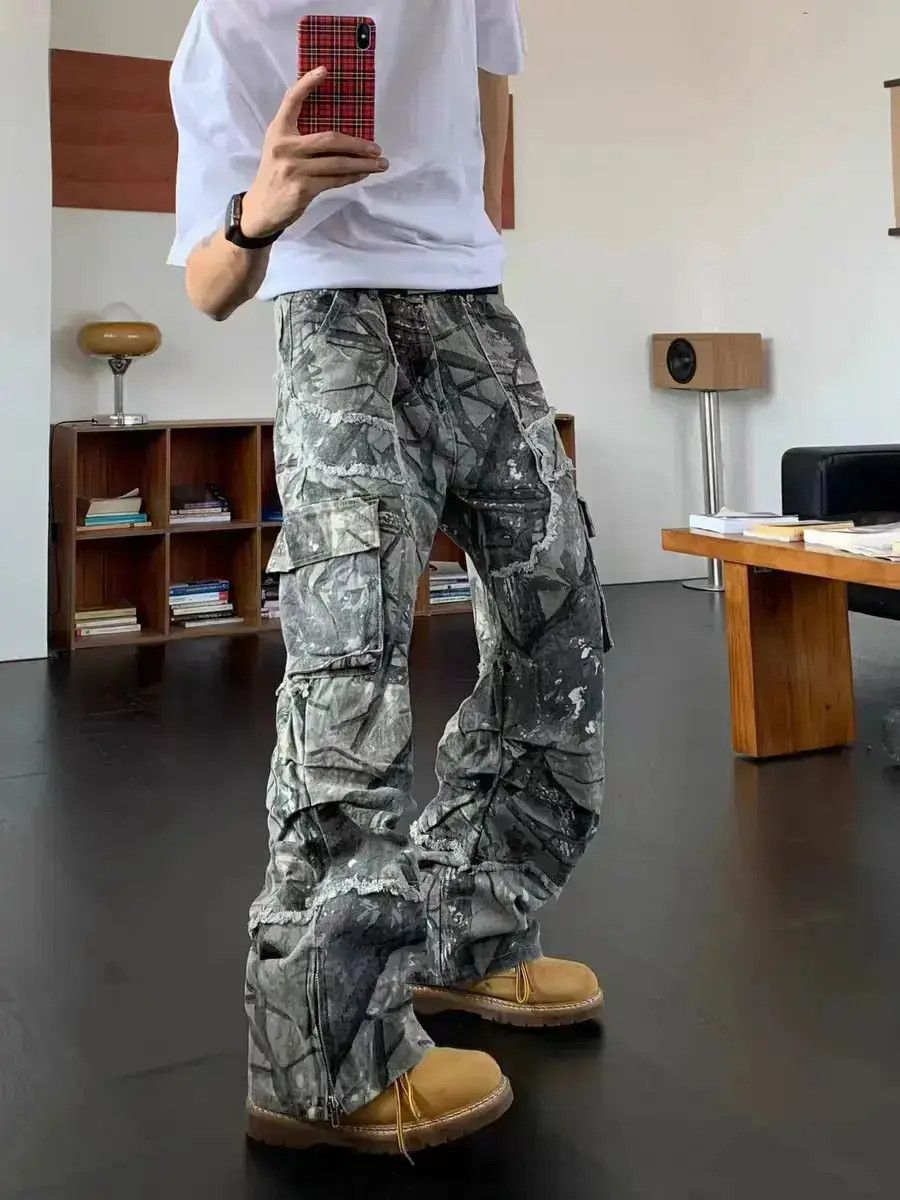 Japanese Brand Retro Camo Multi-Pocket Wide-Leg Cargo Jeans Size US 32 / EU 48 - 6 Thumbnail