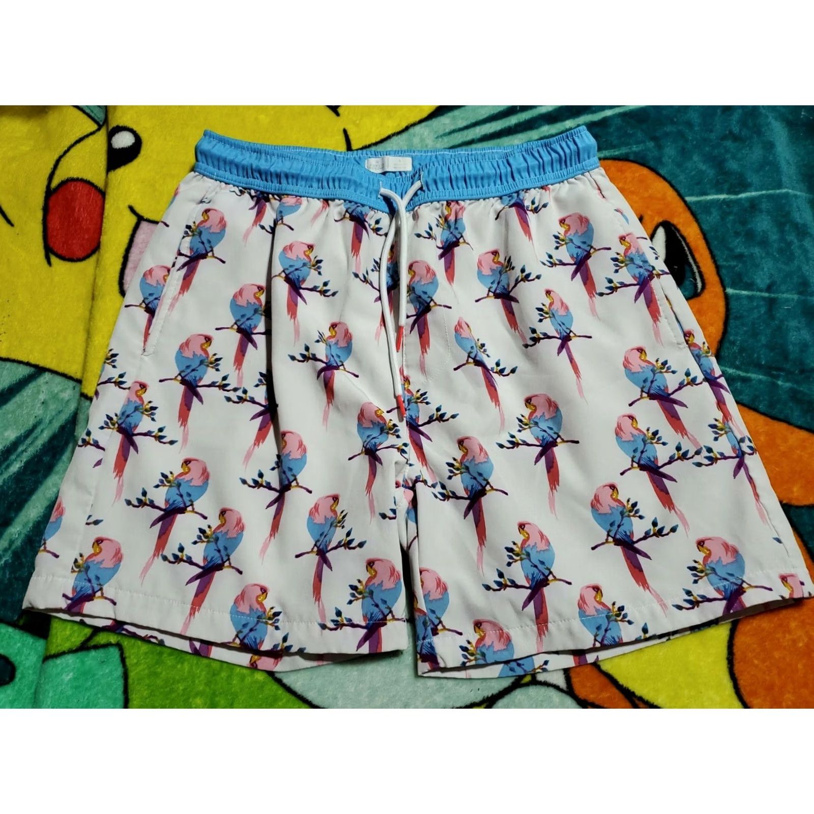 Vintage Public Record Maccaw Parrot Hybrid Shorts L Regular 28x5 White Pink Blue Pockets Lined Elastic Waist Drawstring Casual Mens Womens Unisex Adults Size US 33 - 2 Thumbnail