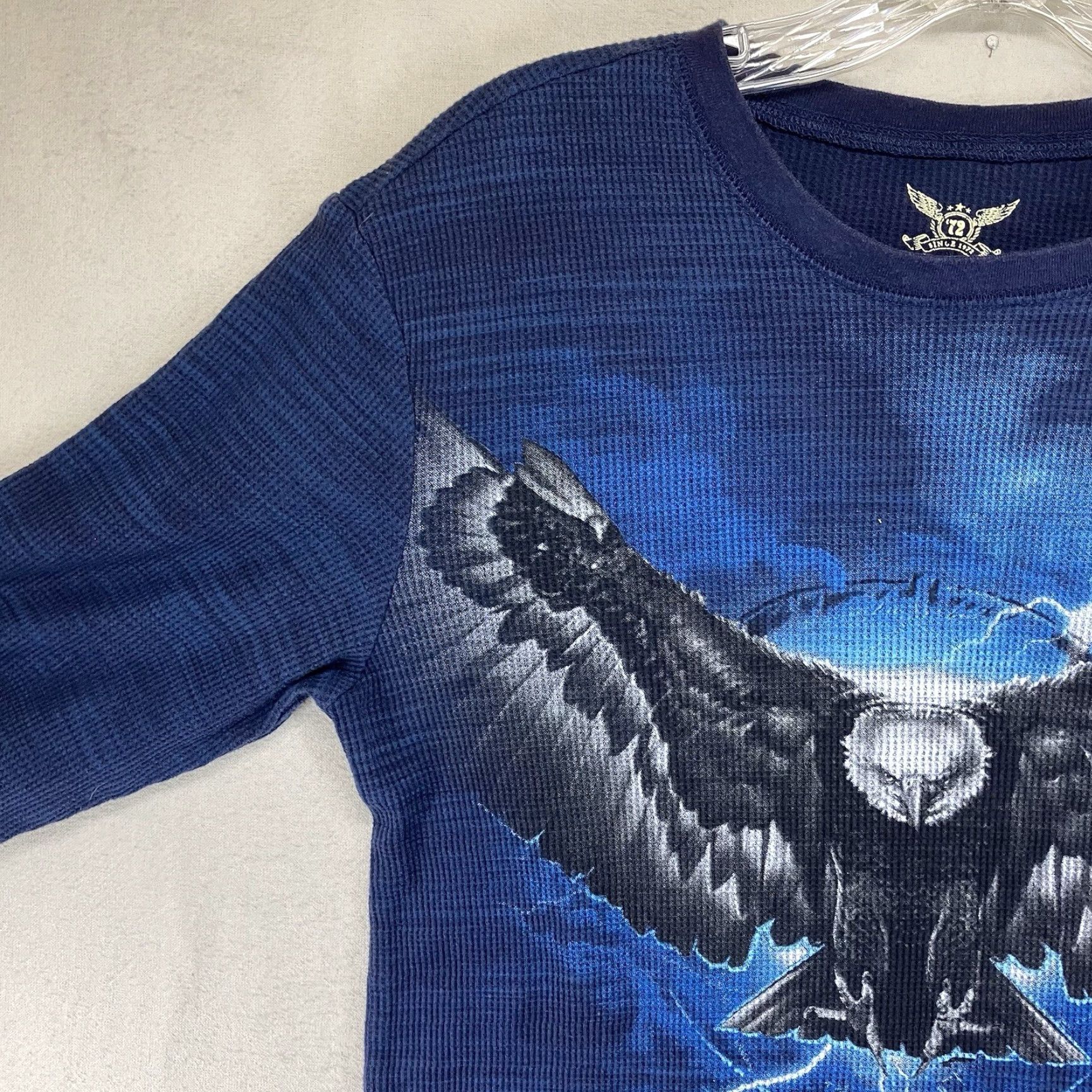 Faded Glory 90s Retro Faded Glory Thunder Bald Eagle Lightning Graphic Thermal Shirt Mens Medium Blue Size US M / EU 48-50 / 2 - 6 Thumbnail
