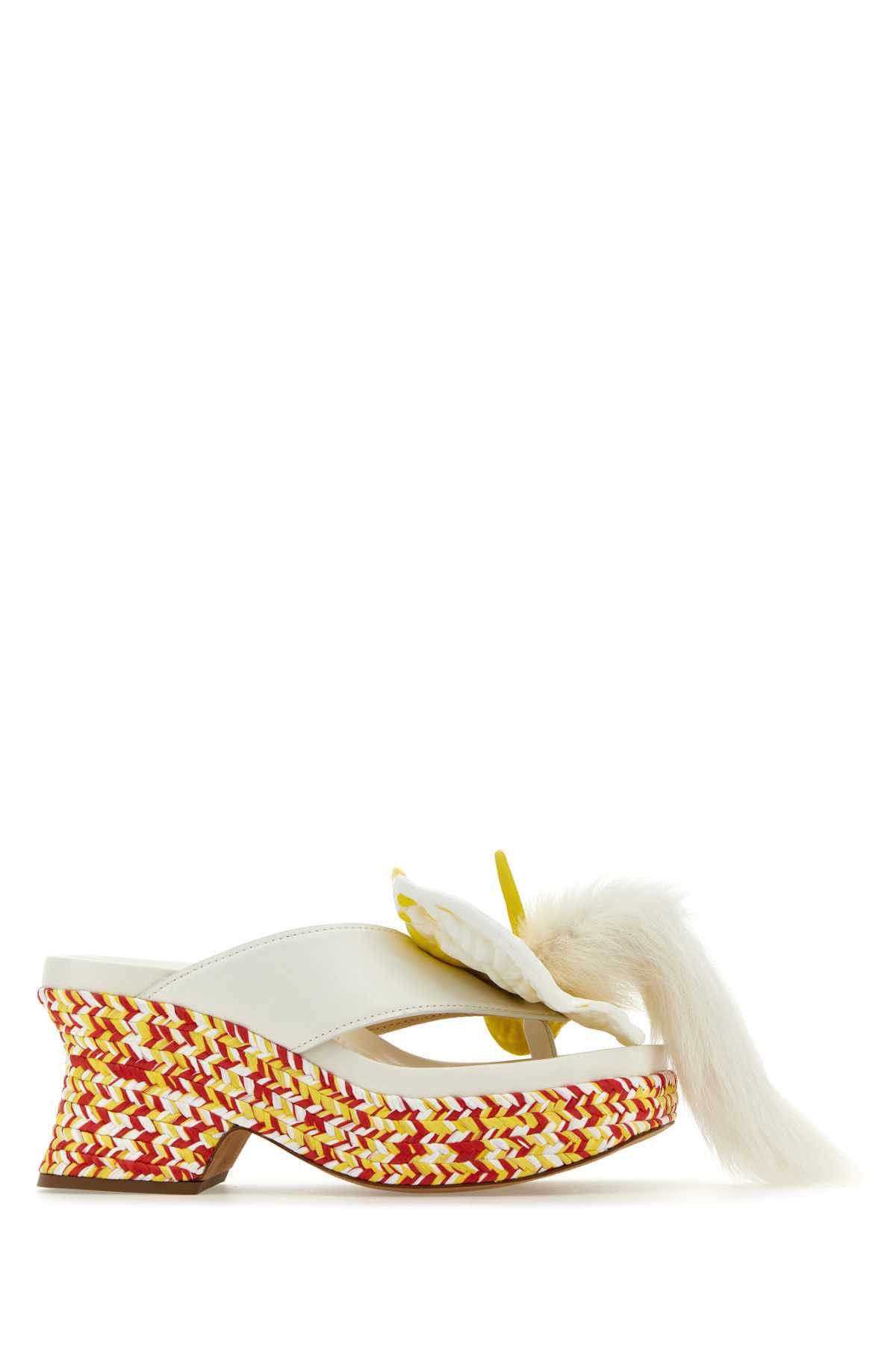 image of Loewe White Leather Petal Thong Mule Shoess Shoes, Women's (Size 7)
