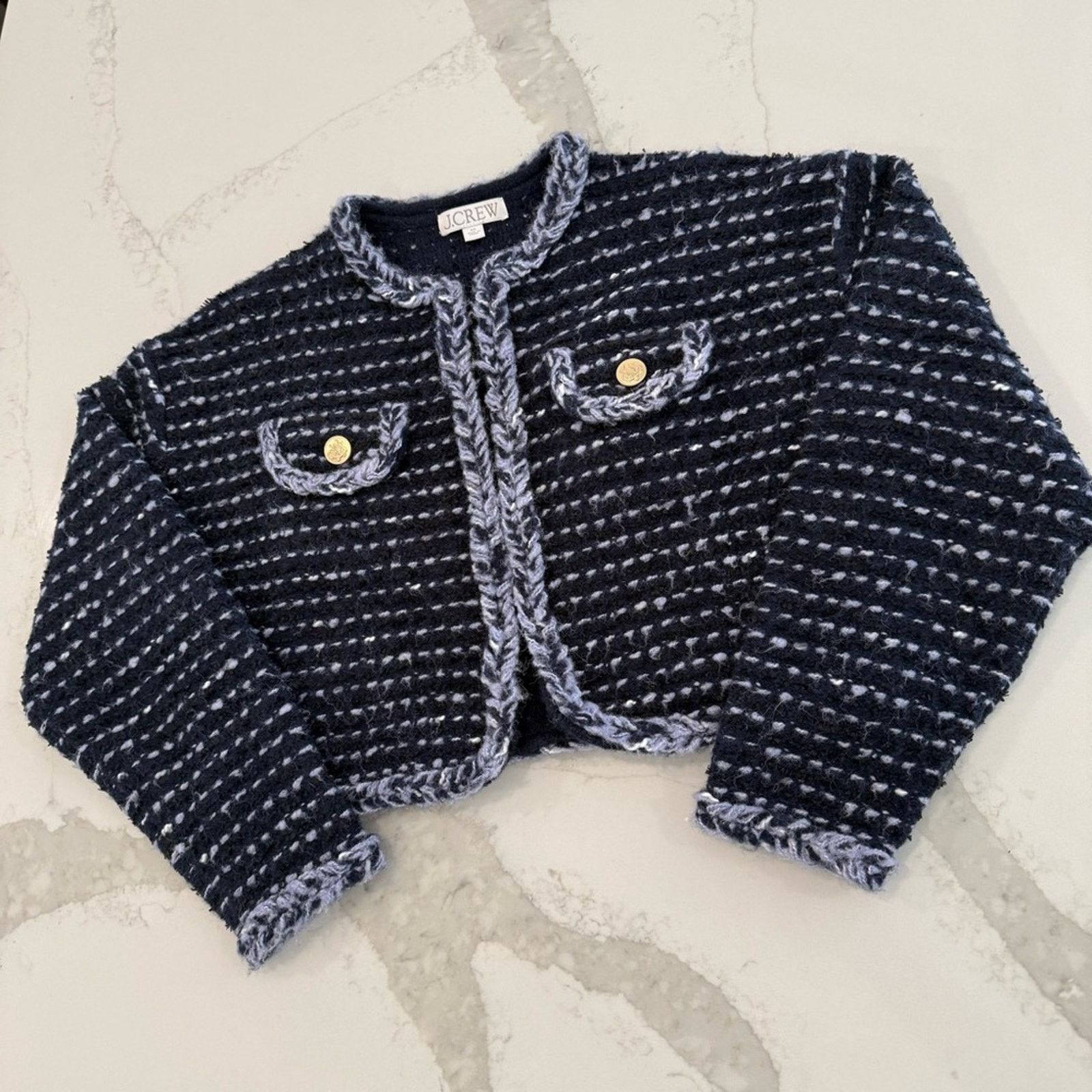 J.Crew J. Crew Cropped Lady Jacket Marled Yarn Women’s XS Blue Size XS / US 0-2 / IT 36-38 - 2 Thumbnail