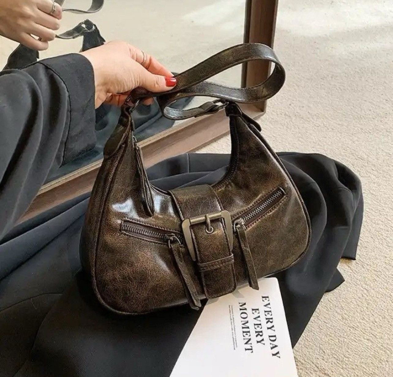 Leather PU Leather Shoulder Bag Size ONE SIZE - 3 Thumbnail