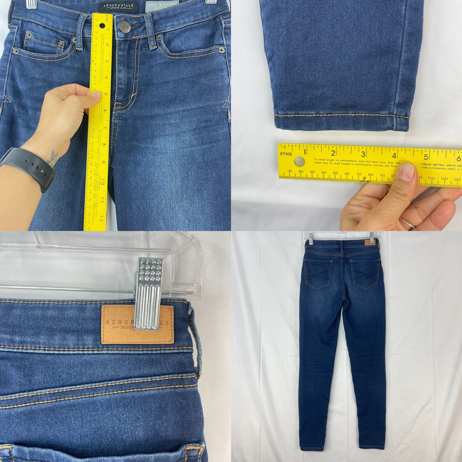 Vintage Aeropostale Jeans Women's Denim Dark Wash Jeggings Size 0 Regular Blue Denim High Waisted Jeans Size 25" / US 0 / IT 36 - 8 Thumbnail