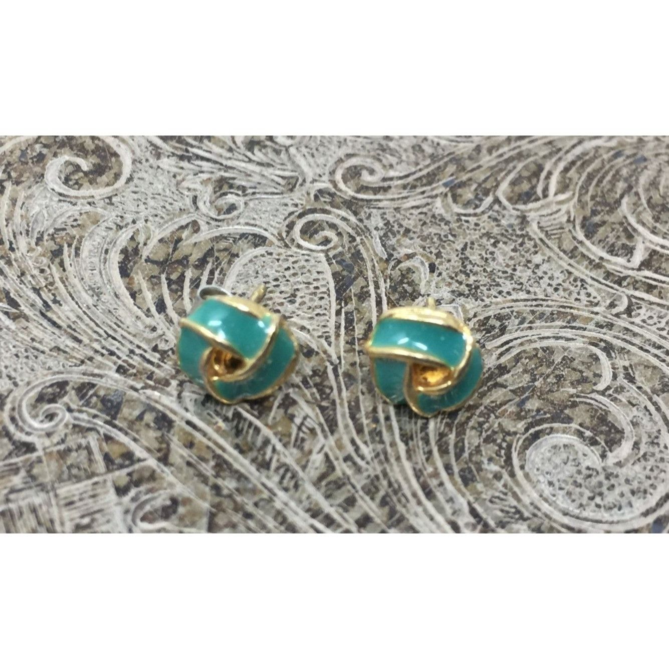 Other Women's Gold And Teal Colored Knot Earring with backs Size ONE SIZE - 2 Thumbnail