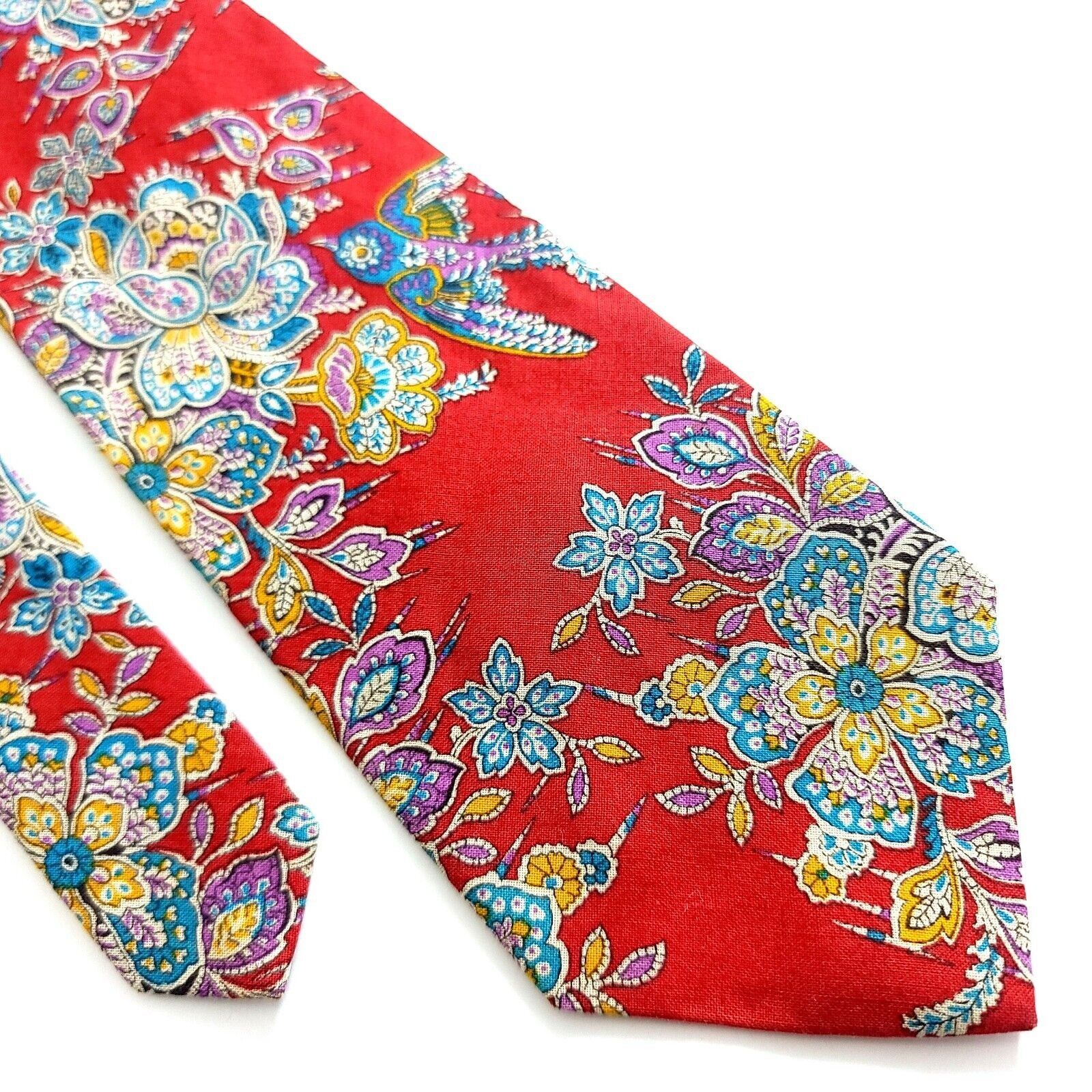 Designer Tango Max Raab Red Floral Print Short Wide Silk Tie Size ONE SIZE - 1 Thumbnail