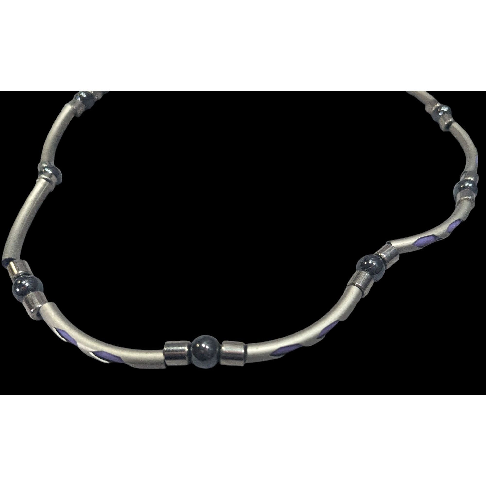 Other Vintage 90s Silver Tone Tube Beads With Purple Rubber Accent Size ONE SIZE - 3 Thumbnail