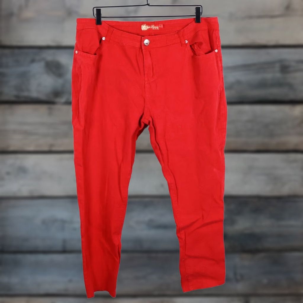 Vintage VINTAGE Apple Bottoms Jeans Women's 14 (38 x 29) Red Embellished Rhinestones Stretch Denim Size 36" / US 14 / IT 50 - 1 Thumbnail