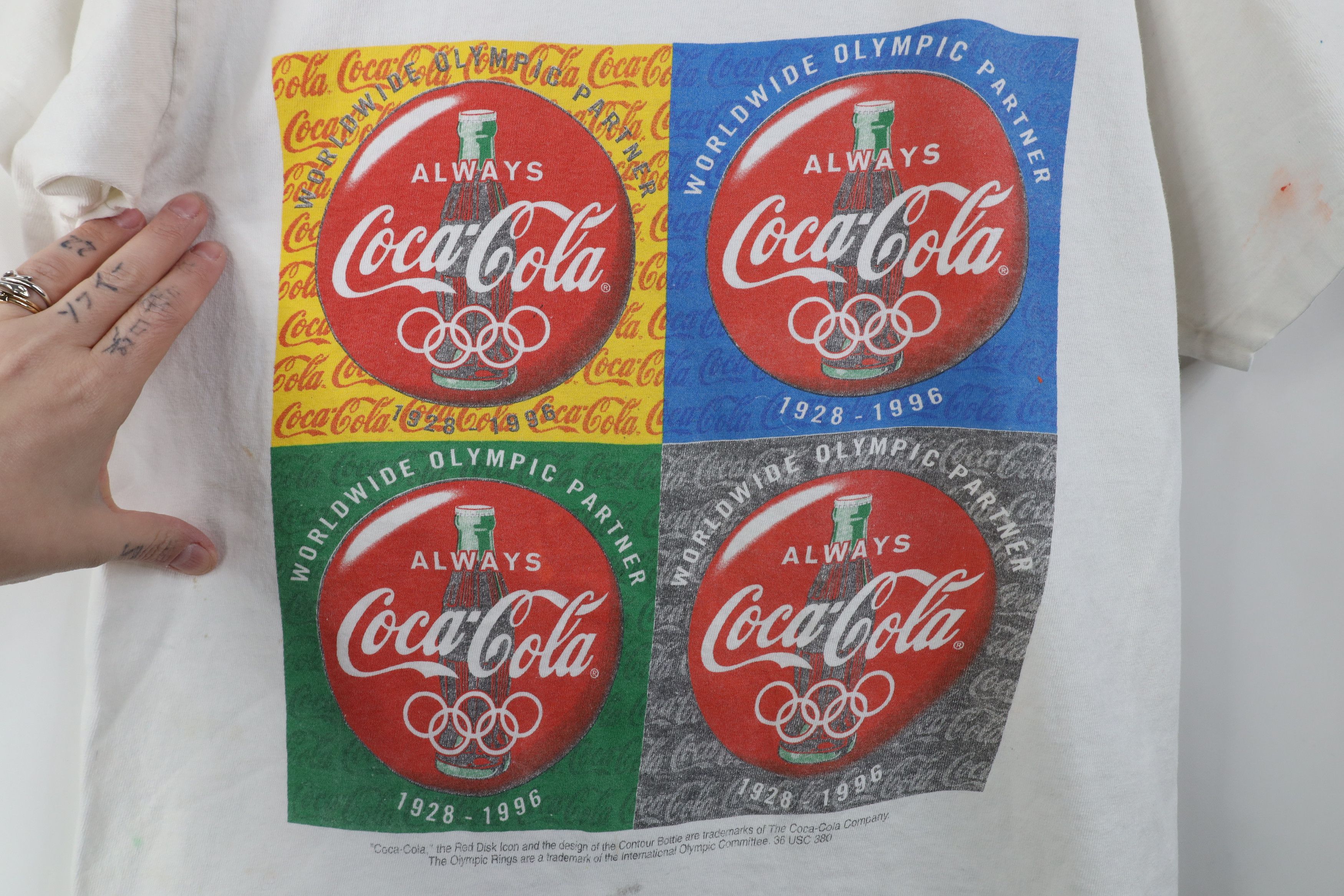 Hanes Vintage 90s Coca Cola 1996 Olympics Atlanta T-Shirt Size S / US 4 / IT 40 - 4 Thumbnail