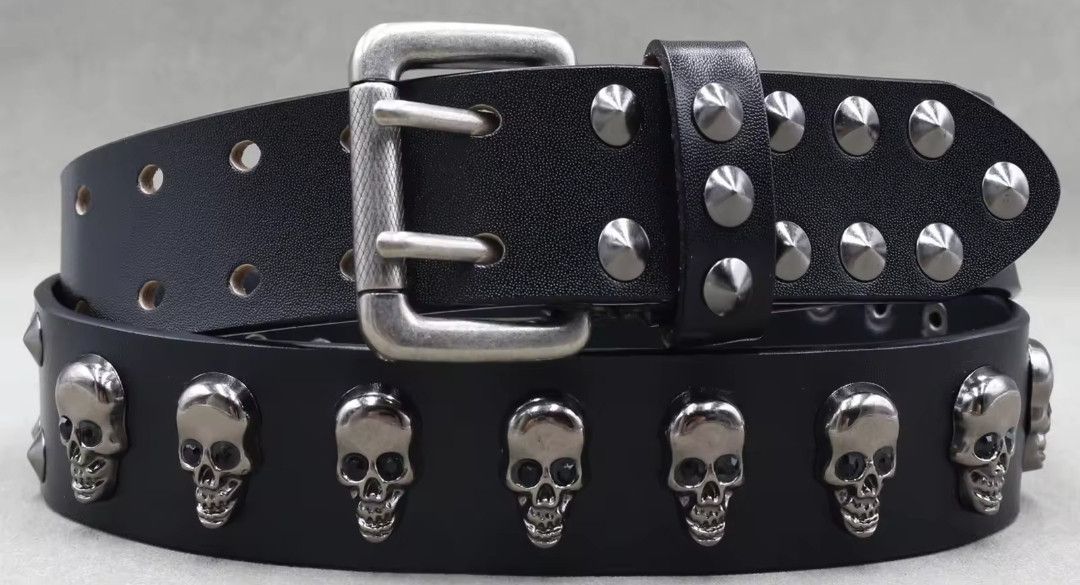 Japanese Brand × Leather × Vintage Y2K Rivet Skull Leather Belt Rock 30-34" Size ONE SIZE - 2 Thumbnail