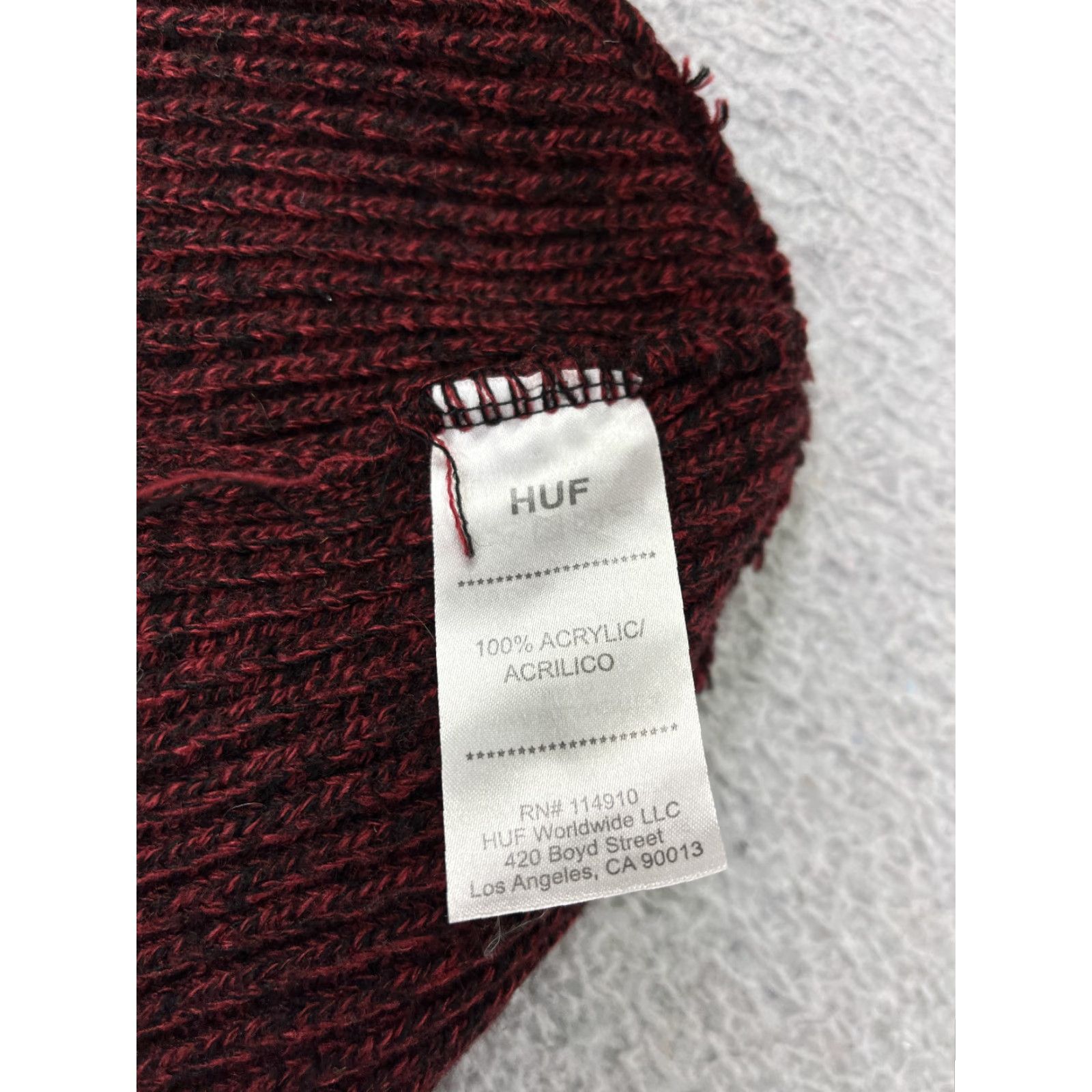 Huf HUF Beanie Hat Adult One Size Red Black Knit 100% Acrylic Ski Winter Mens Beanie Size ONE SIZE - 6 Thumbnail