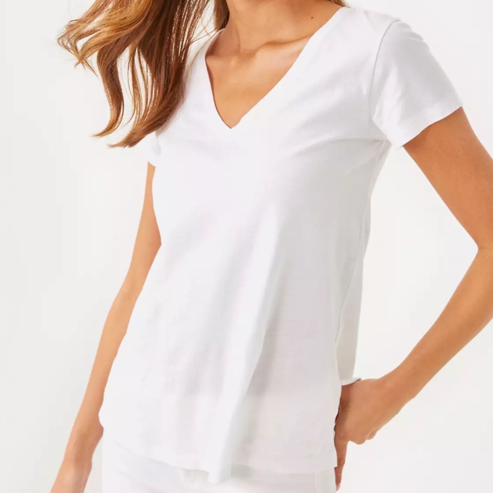 Lilly Pulitzer Lilly Pulitzer Women’s Small Meredith Tee White V-Neck Short Size S / US 4 / IT 40 - 1 Thumbnail