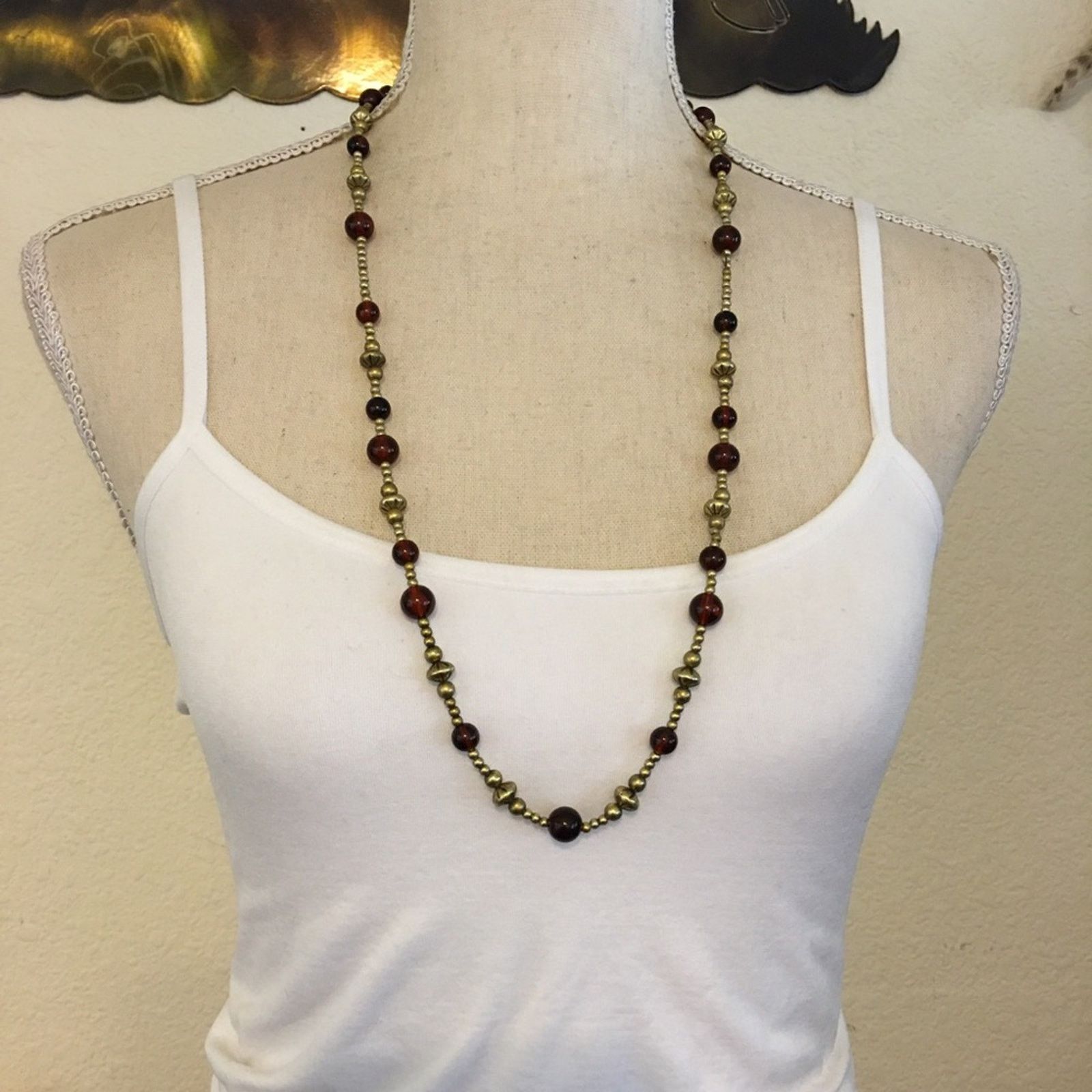 Vintage Vintage amber and gold tone beaded long necklace Size ONE SIZE - 1 Thumbnail
